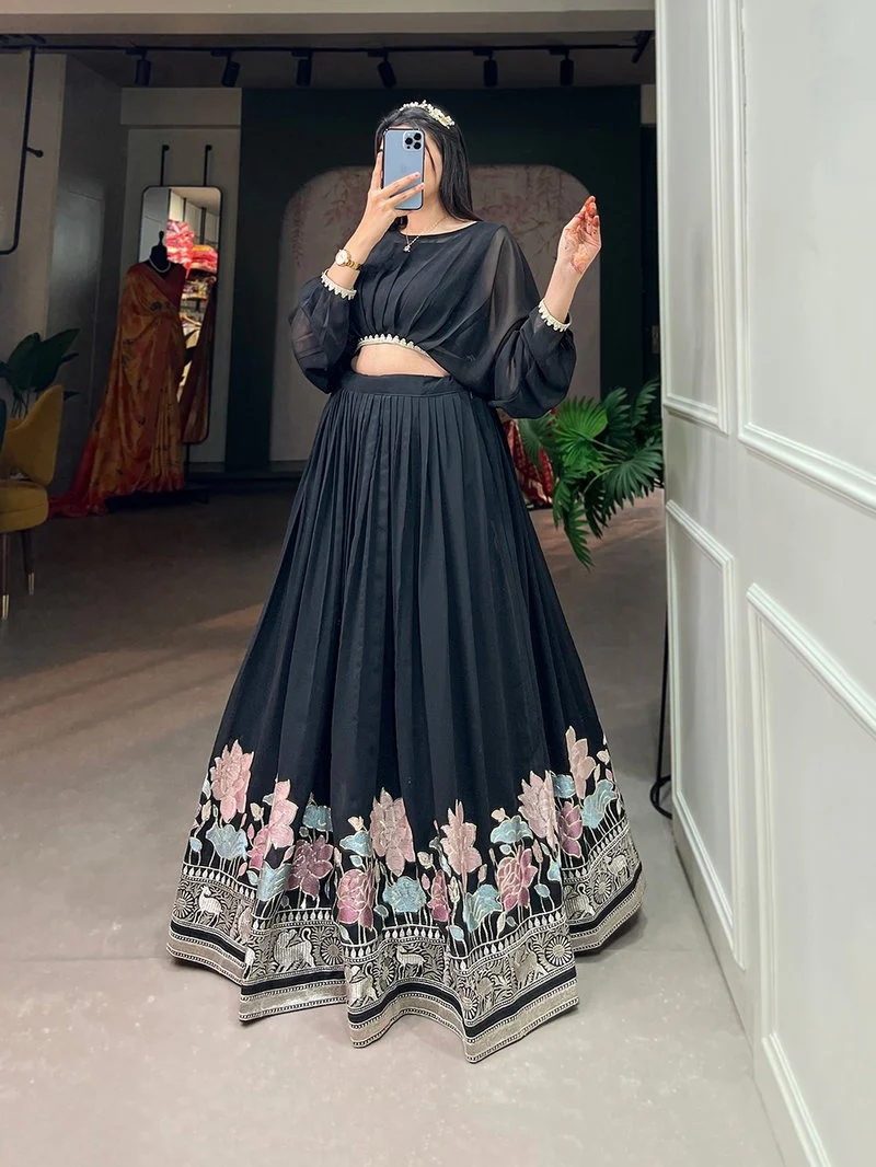 Graceful Black Georgette Thread Work Lehenga Collection - Image 3