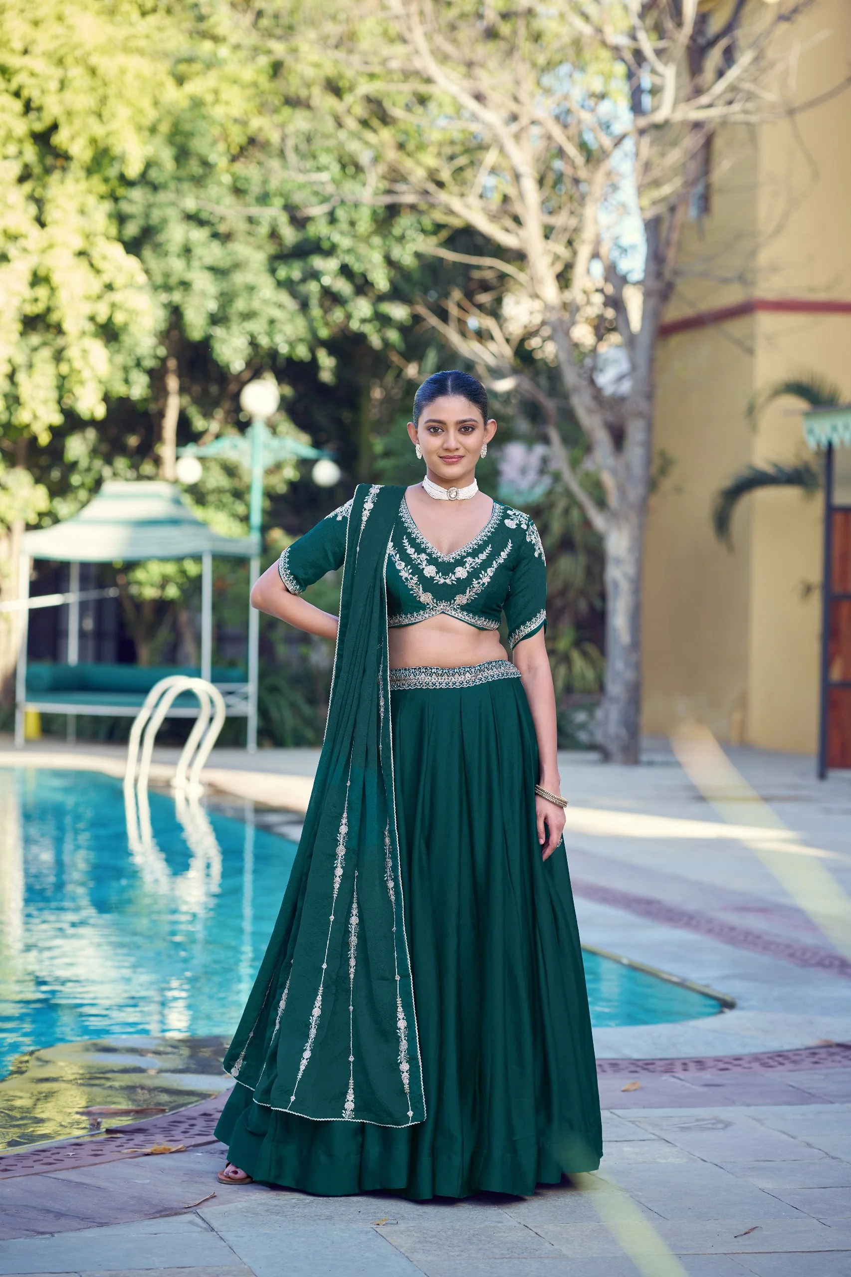 Graceful Rangoli Crush Sequins Belt Embroidered Lehenga Set - Image 4
