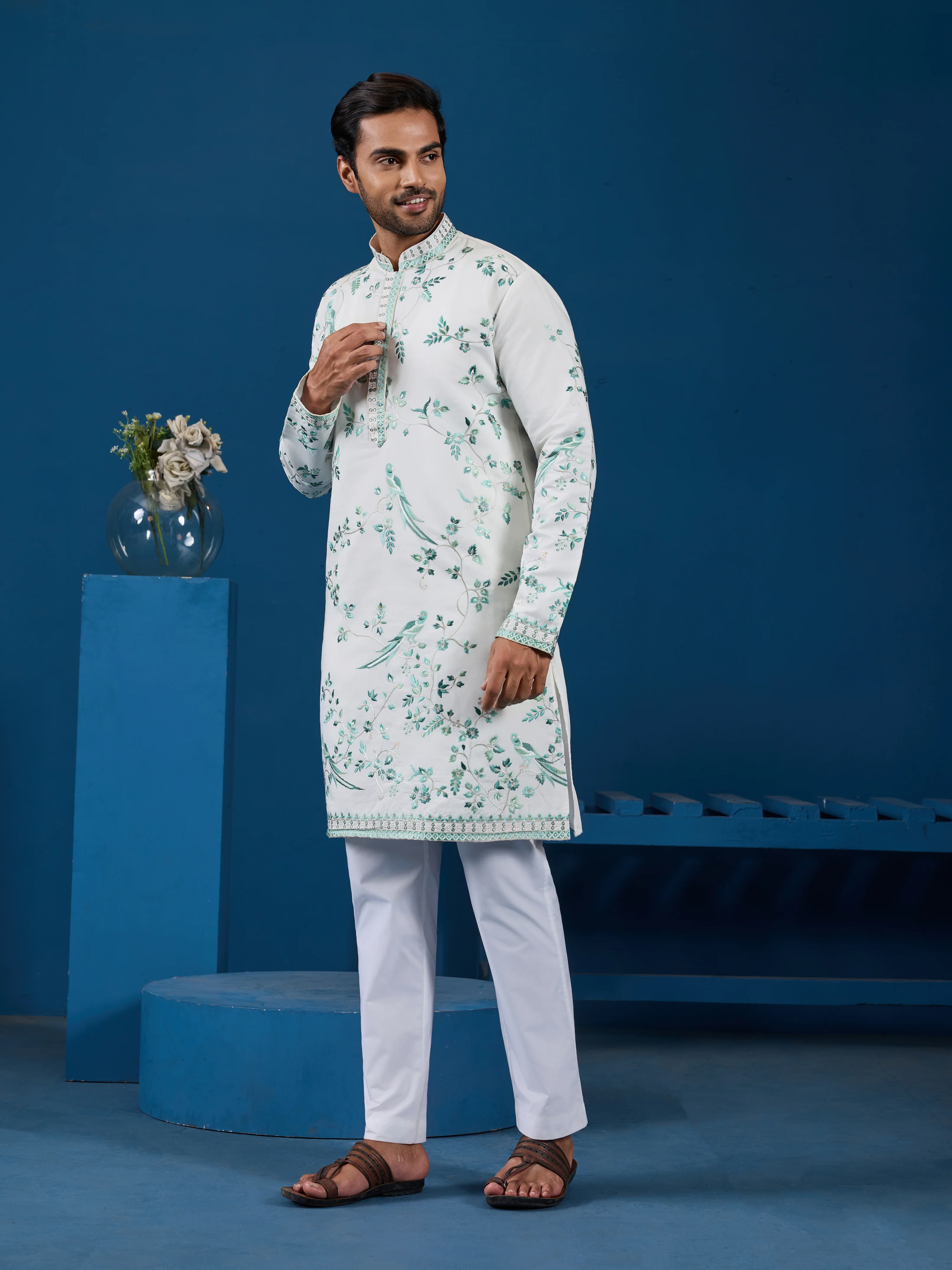Graceful White Viscose Silk Kurta for Mens Wear - Image 8