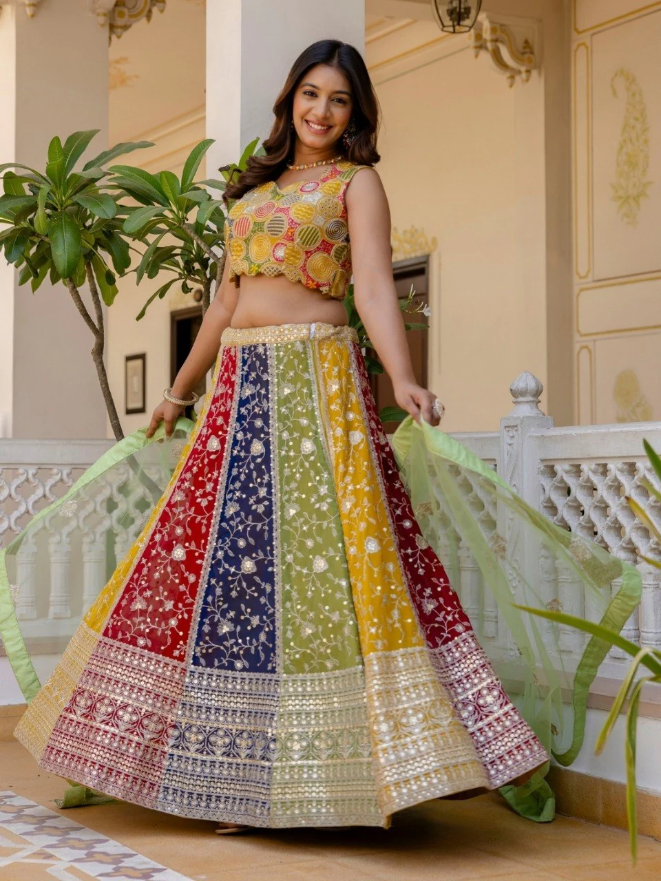 Grand Faux Georgette Designer Multicolor Lehenga Set with Net Dupatta - Image 3