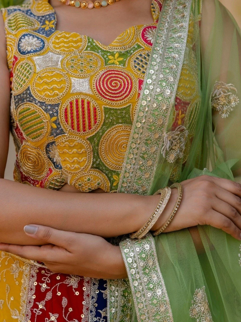 Grand Faux Georgette Designer Multicolor Lehenga Set with Net Dupatta - Image 4
