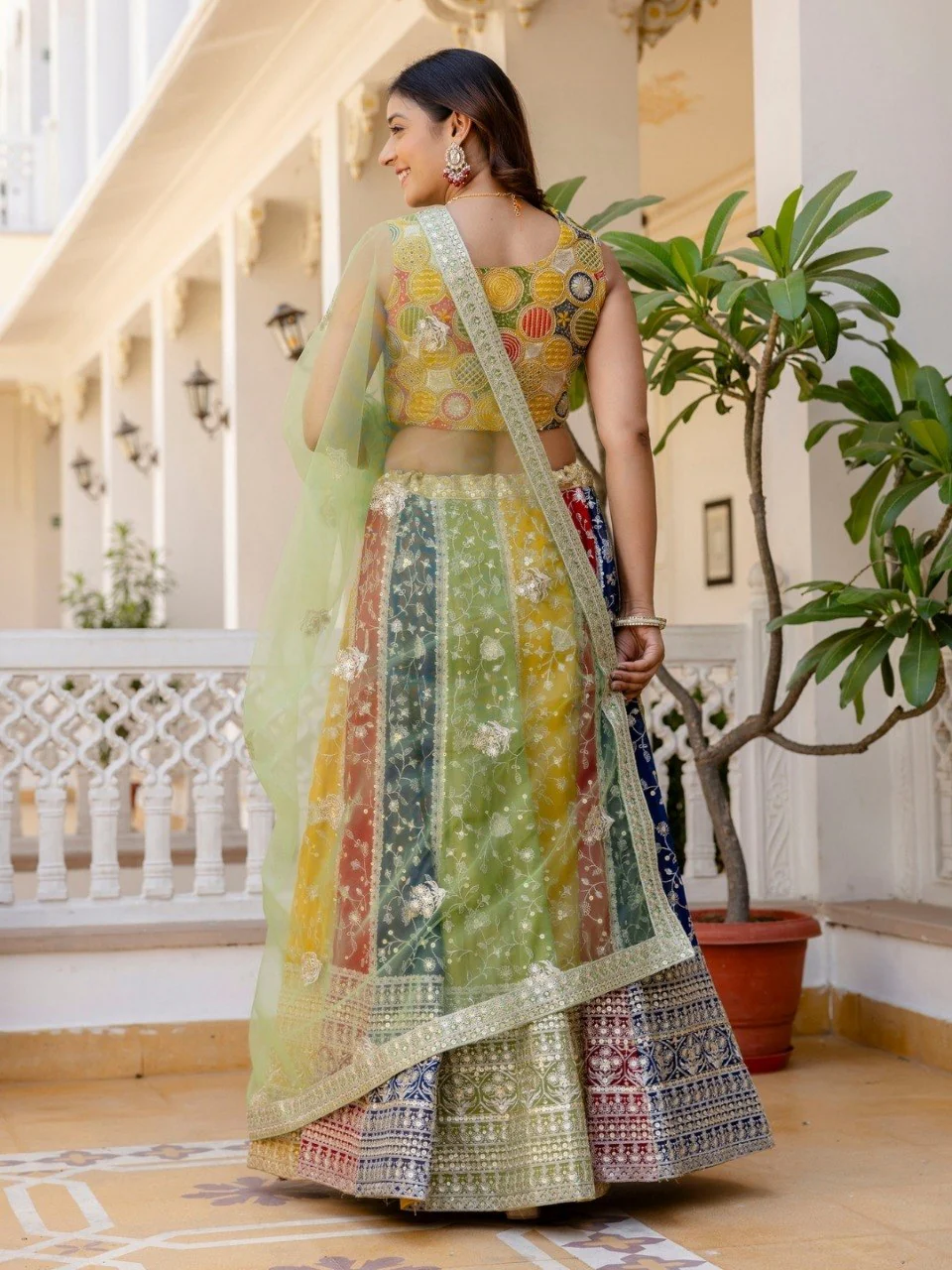Grand Faux Georgette Designer Multicolor Lehenga Set with Net Dupatta - Image 5