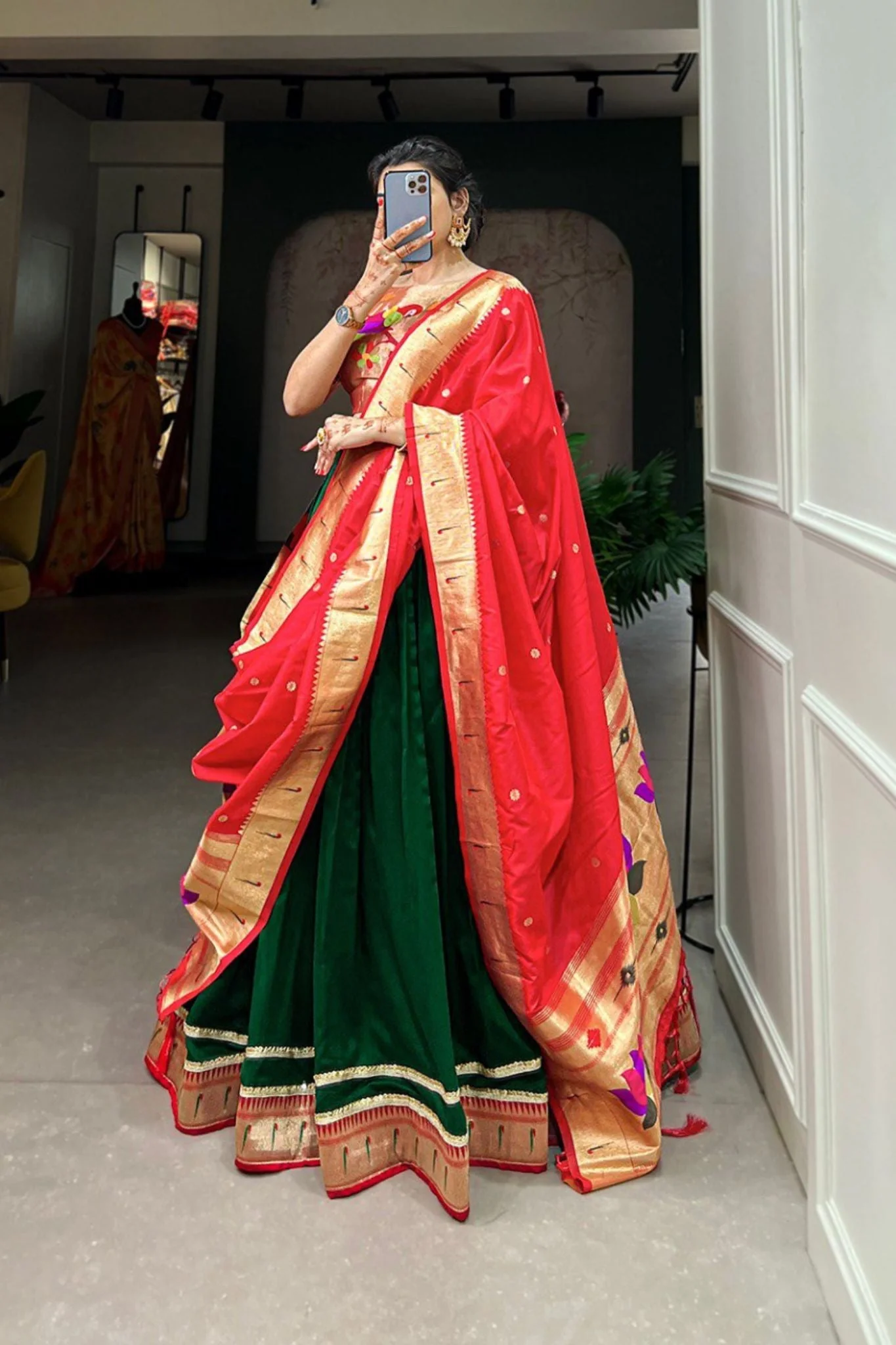 Green Paithani Silk Beautiful Lehenga Choli - Image 5