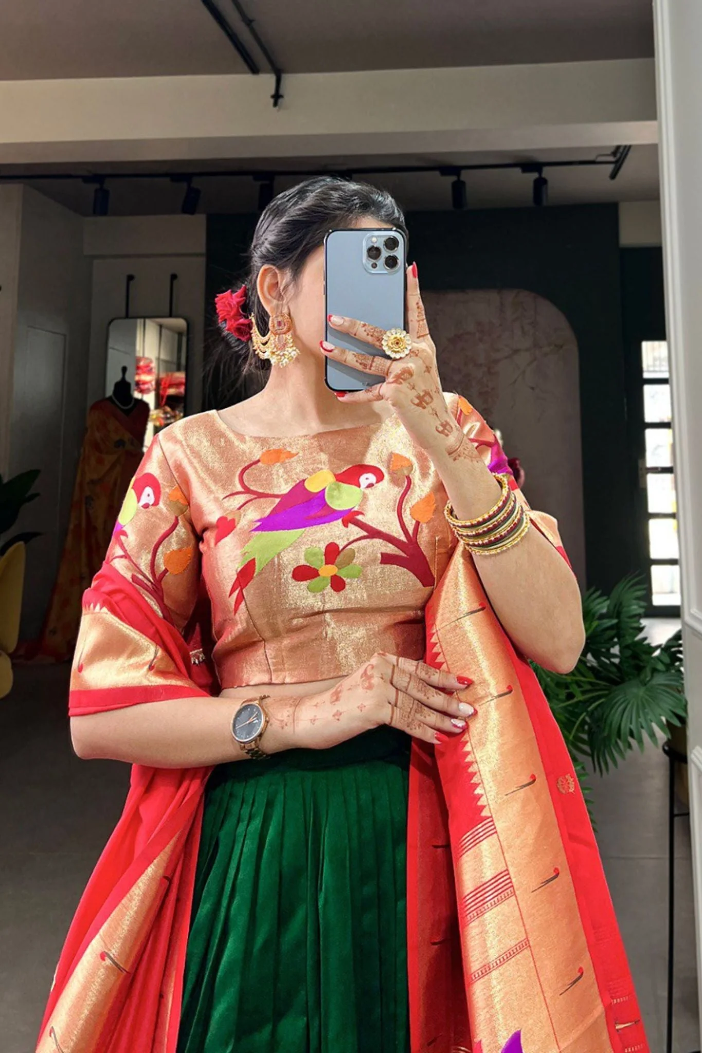 Green Paithani Silk Beautiful Lehenga Choli - Image 7