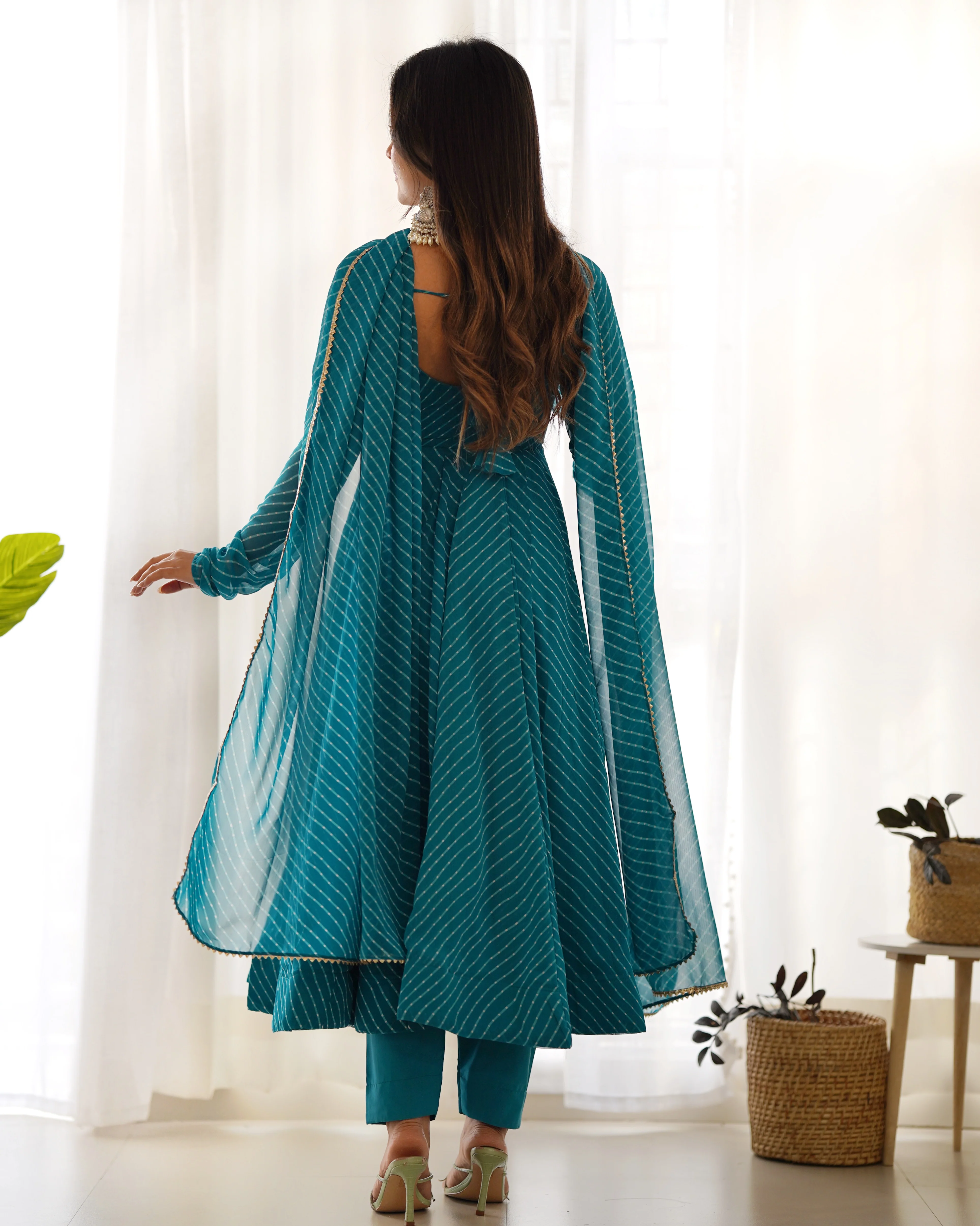 Rama Pure Soft Faux Georgette Leheriya Anarkali Suit With Huge Flair Comes With Duppatta & Pant Rama - Image 6