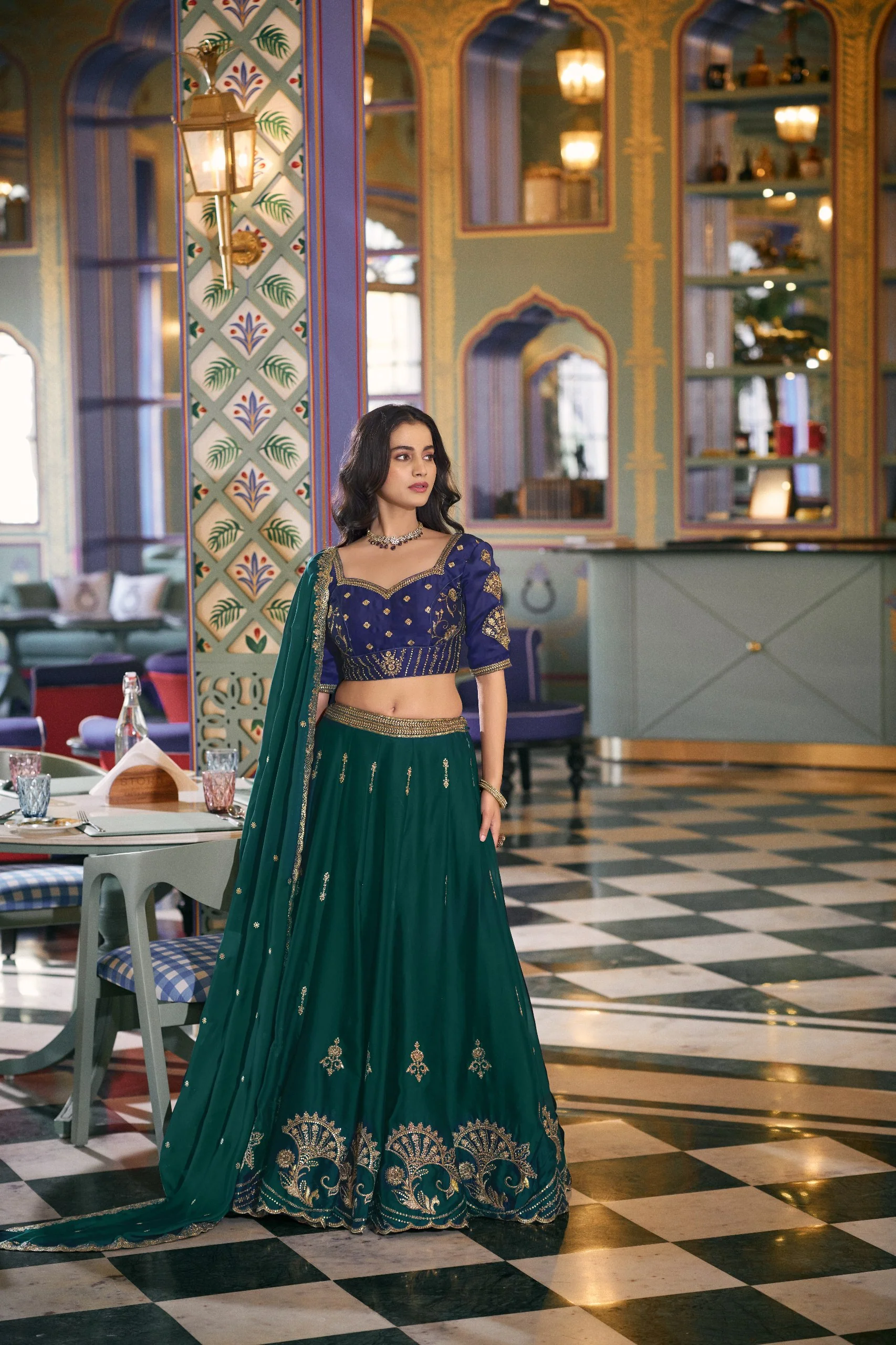 Green Rangoli Silk Embroidered Lehenga Choli for Festive Wear - Image 3