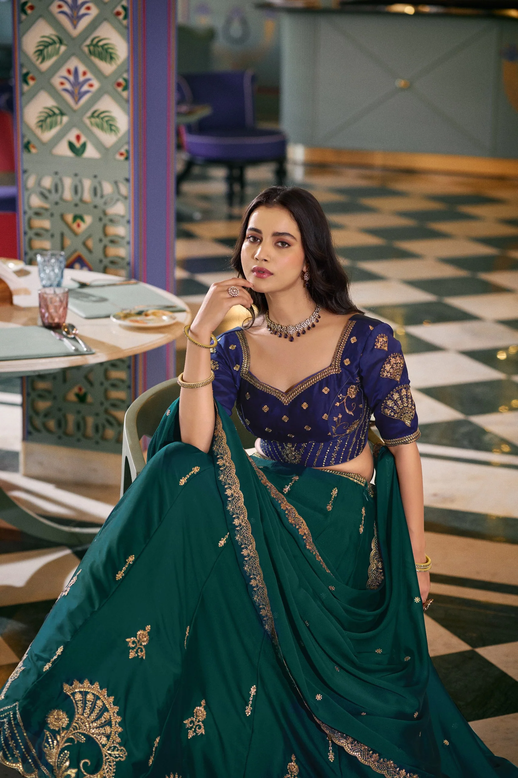 Green Rangoli Silk Embroidered Lehenga Choli for Festive Wear - Image 6