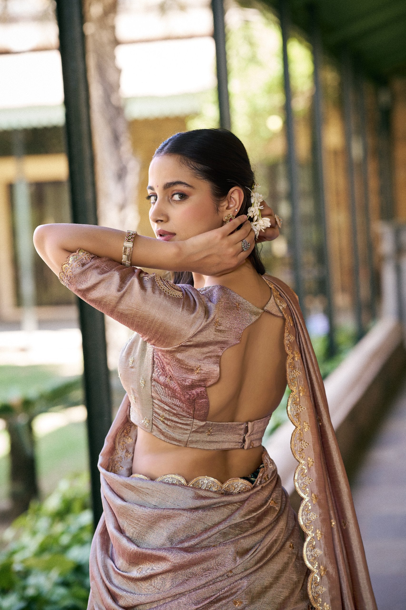 Green Tasar Silk Kalamkari Lehenga Choli with Embroidered Dupatta - Image 4