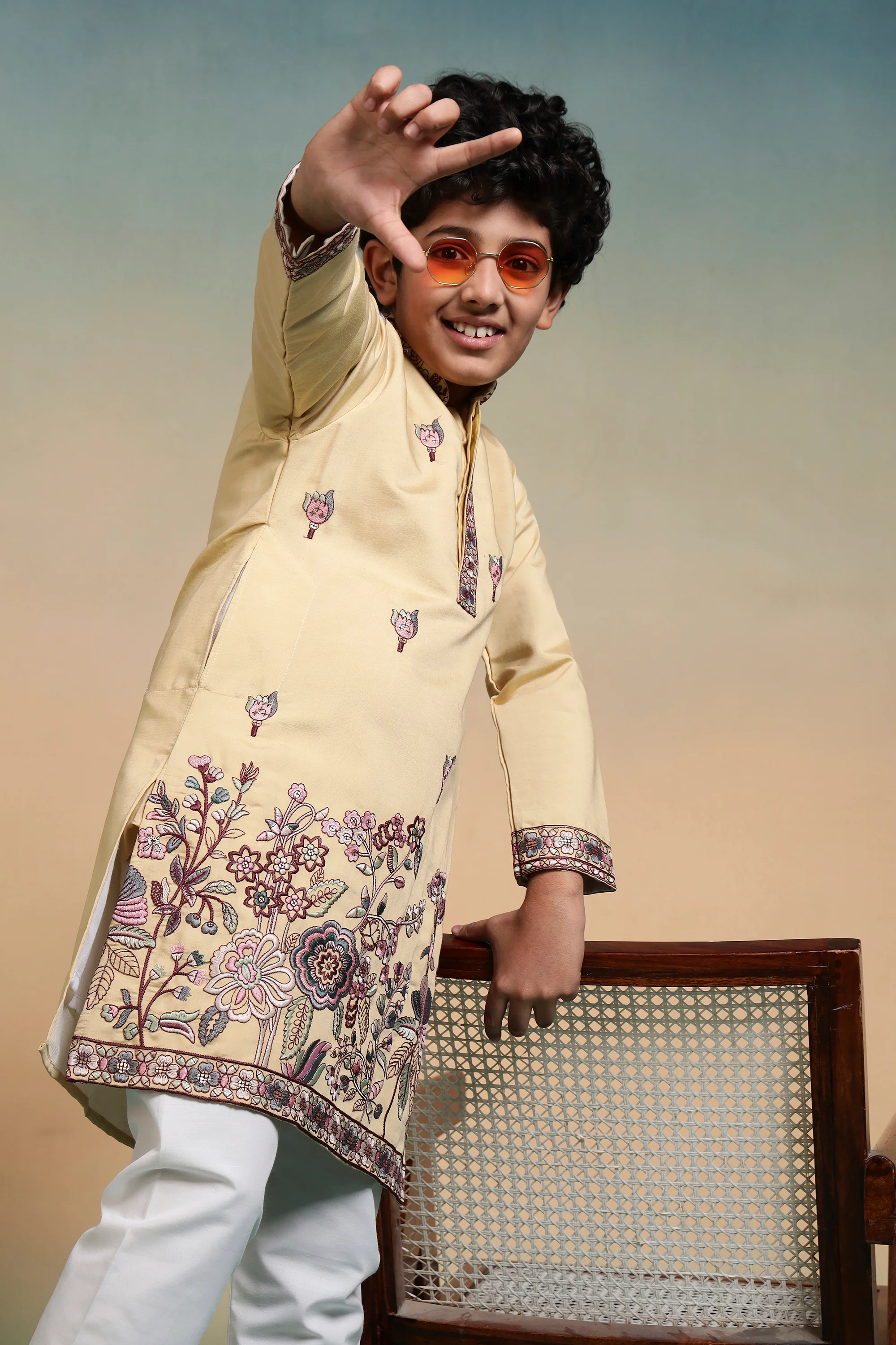 Haldi Yellow Embroidered Work Kurta Pant Set For Wedding - Image 2