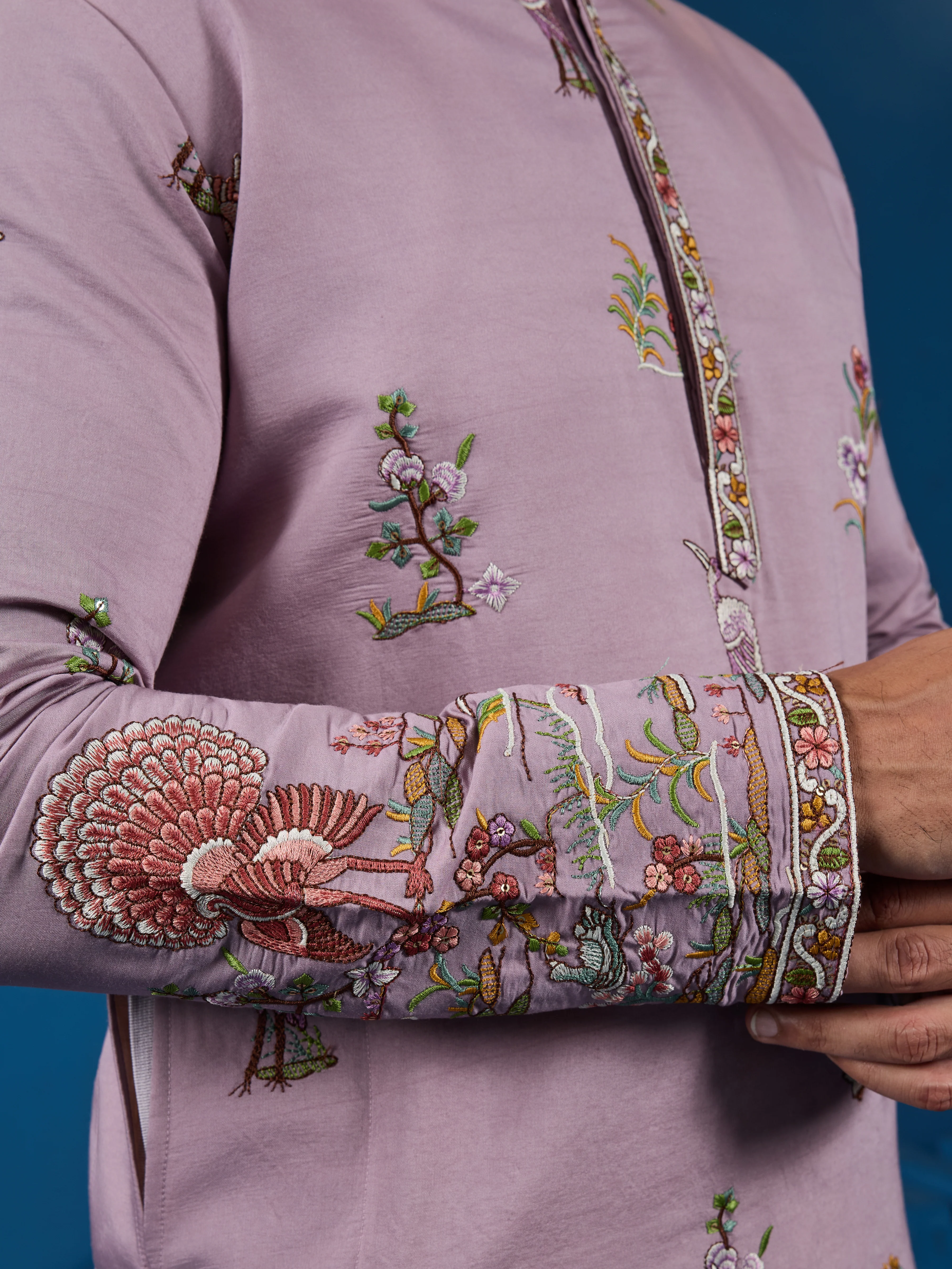Heavy Embroidered Dusty Pink Kurta for Men - Image 6