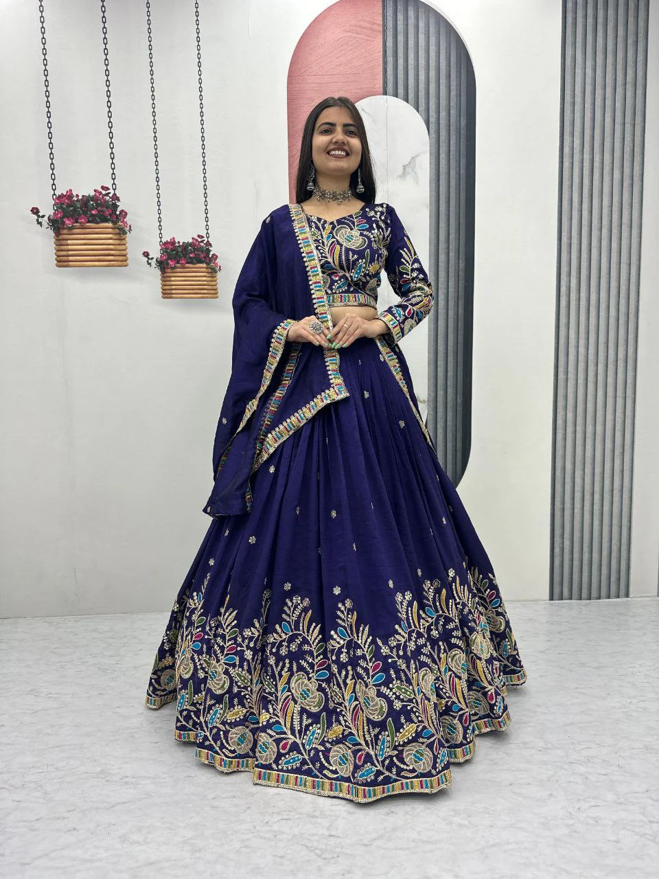 Heavy Embroidery Pure Vichitra Silk Festival Lehenga Choli