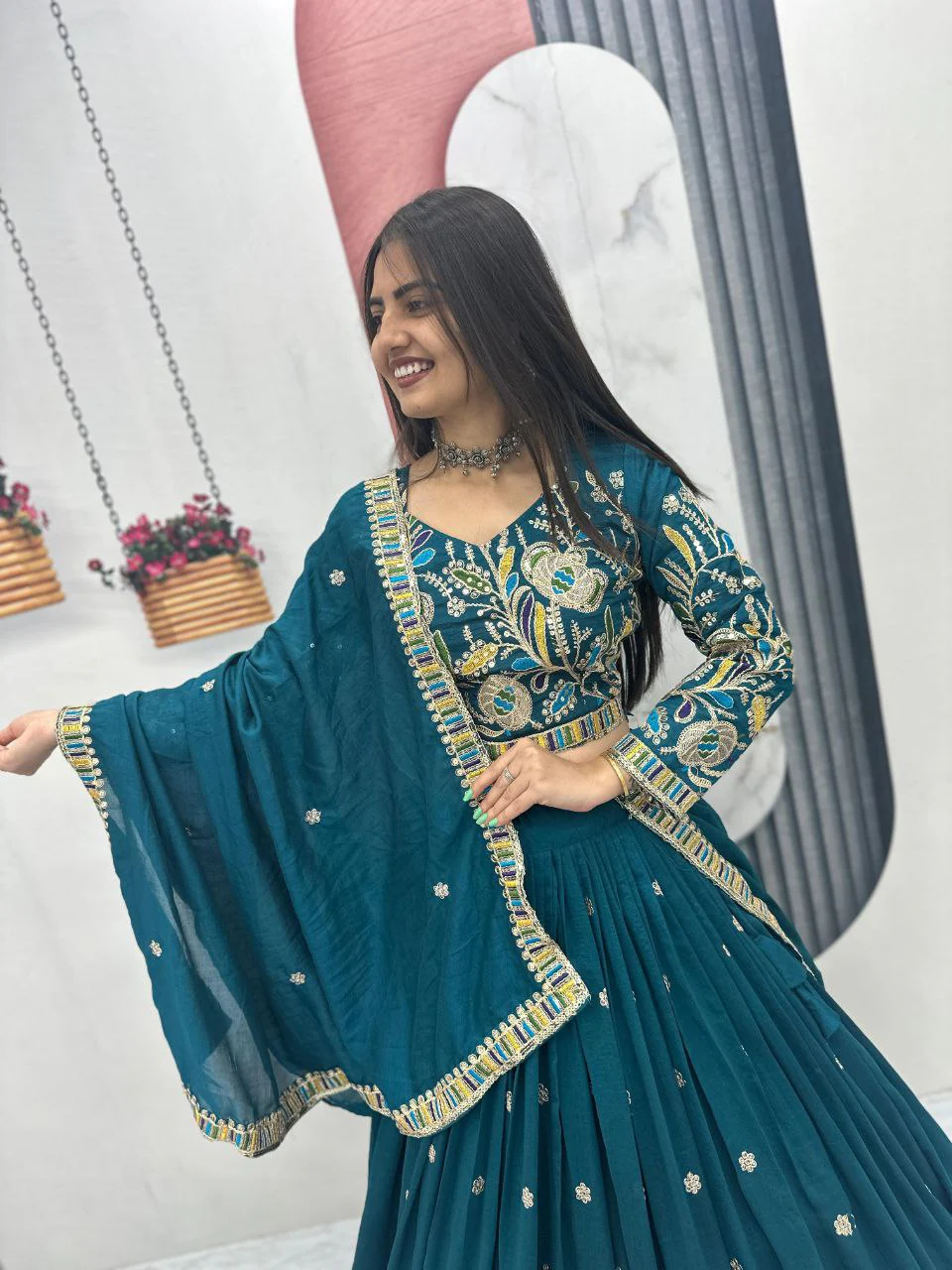 Heavy Embroidery Pure Vichitra Silk Festival Lehenga Choli - Image 10