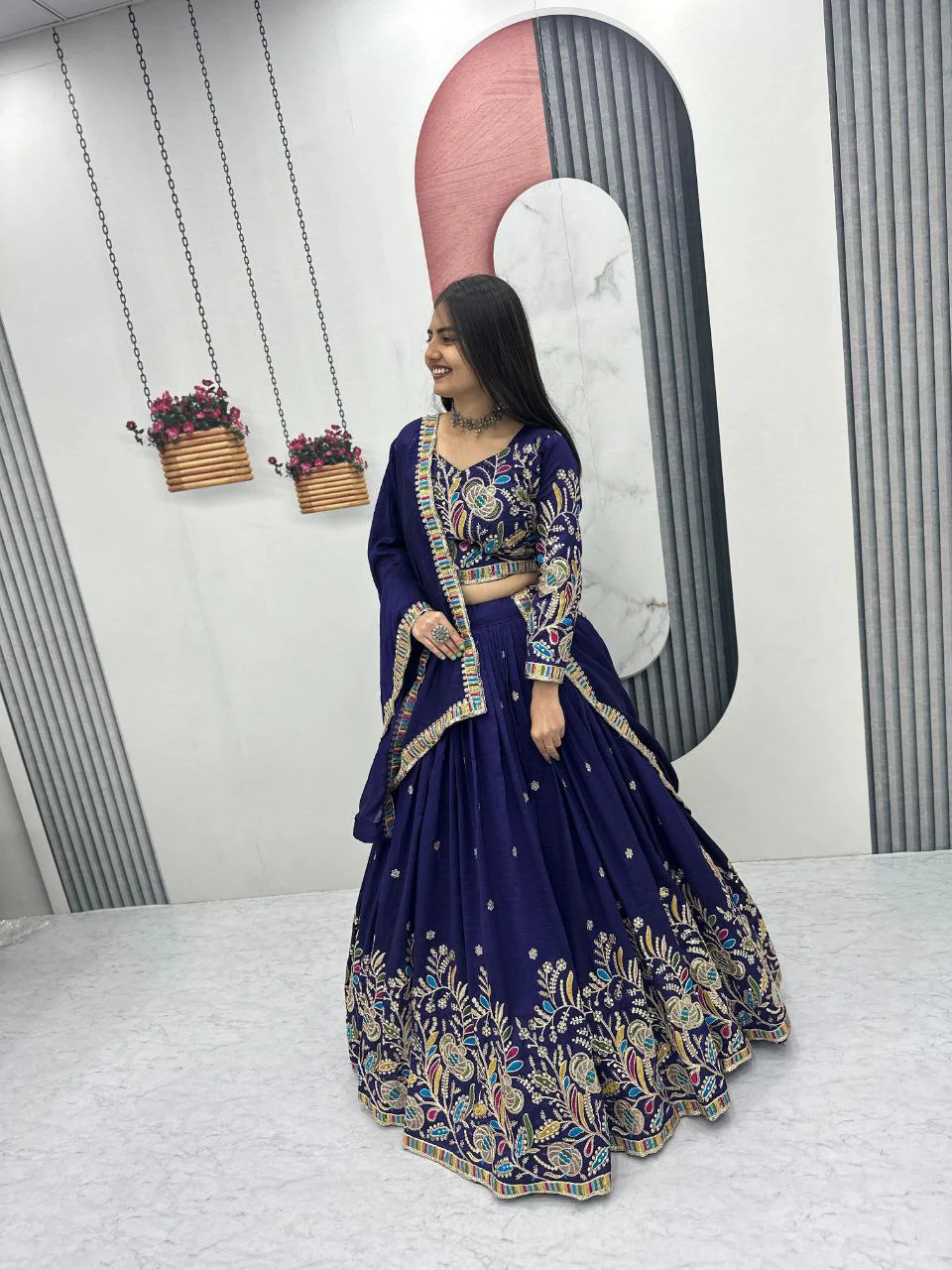 Heavy Embroidery Pure Vichitra Silk Festival Lehenga Choli - Image 2