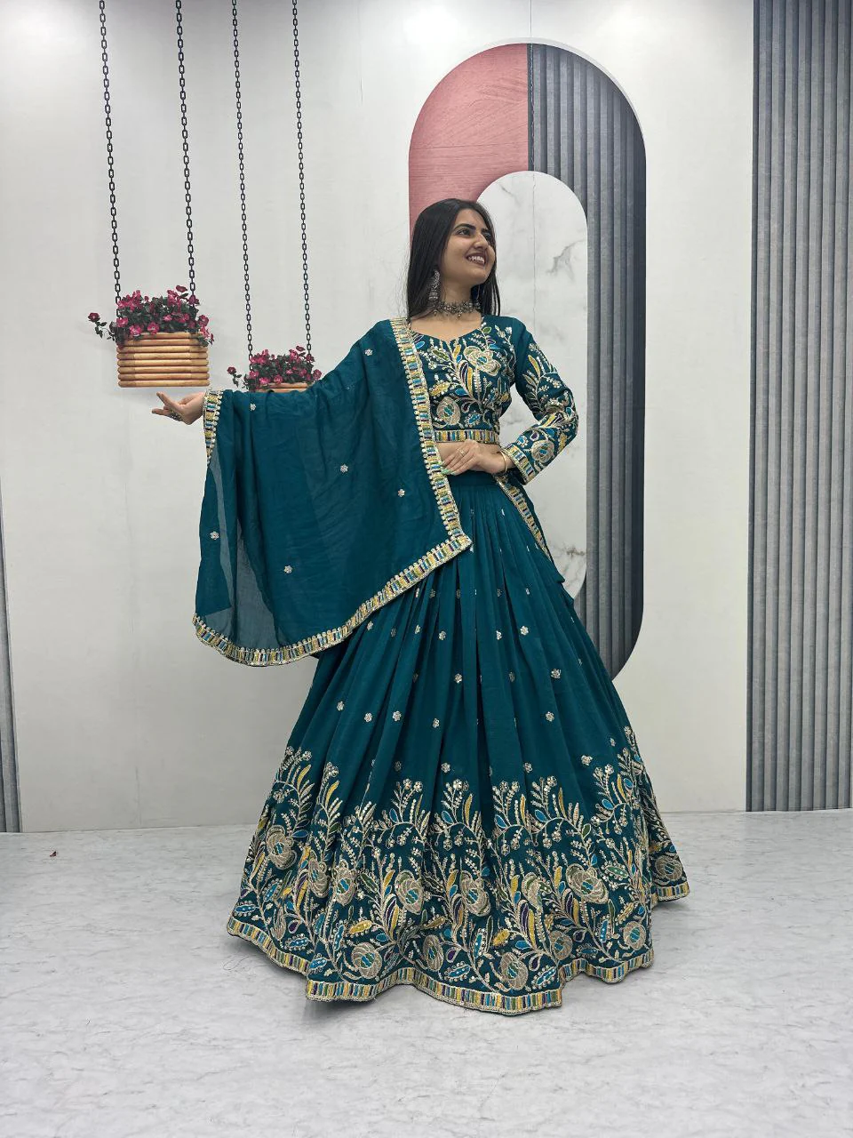Heavy Embroidery Pure Vichitra Silk Festival Lehenga Choli - Image 6