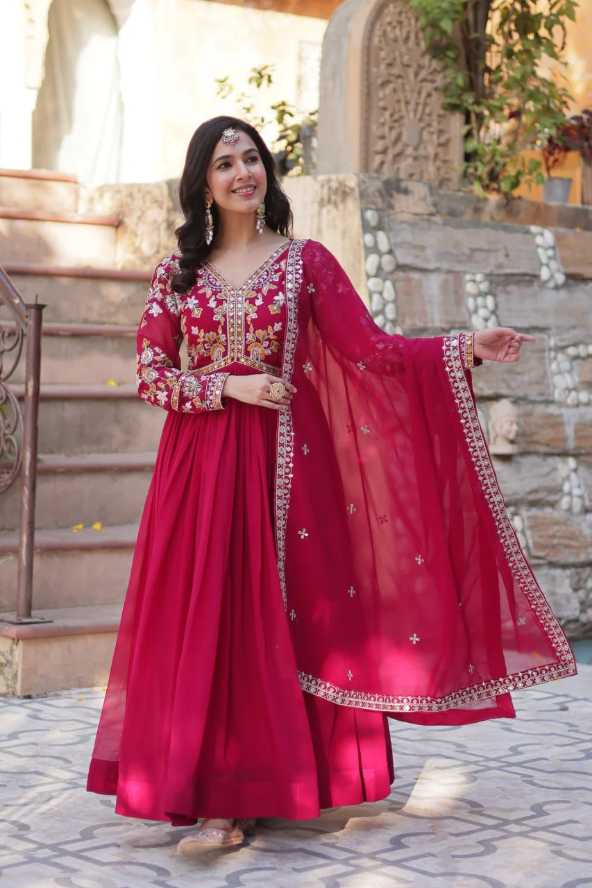 Heavy Faux Blooming with Premium Embroidery Zari Sequins work Gown - Image 14
