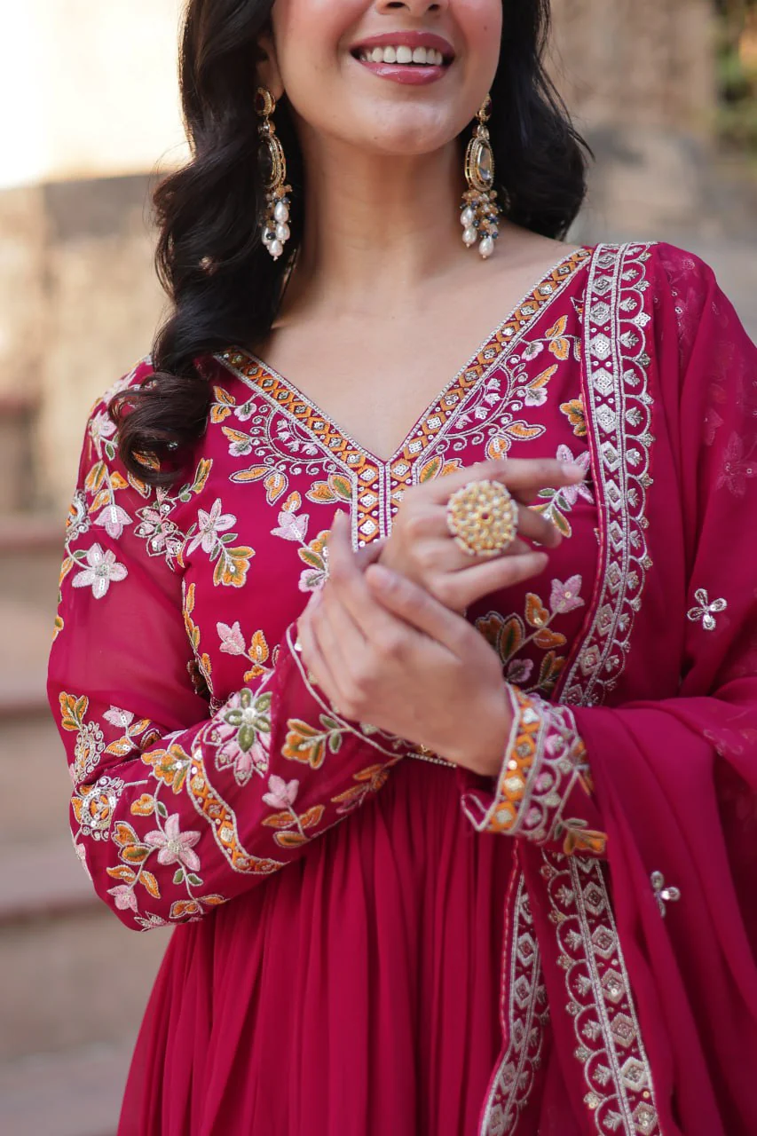 Heavy Faux Blooming with Premium Embroidery Zari Sequins work Gown - Image 16