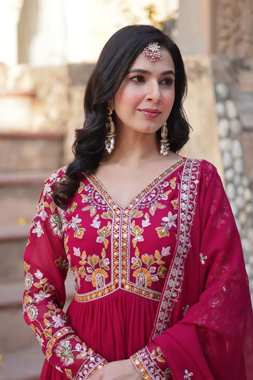 Heavy Faux Blooming with Premium Embroidery Zari Sequins work Gown - Image 20