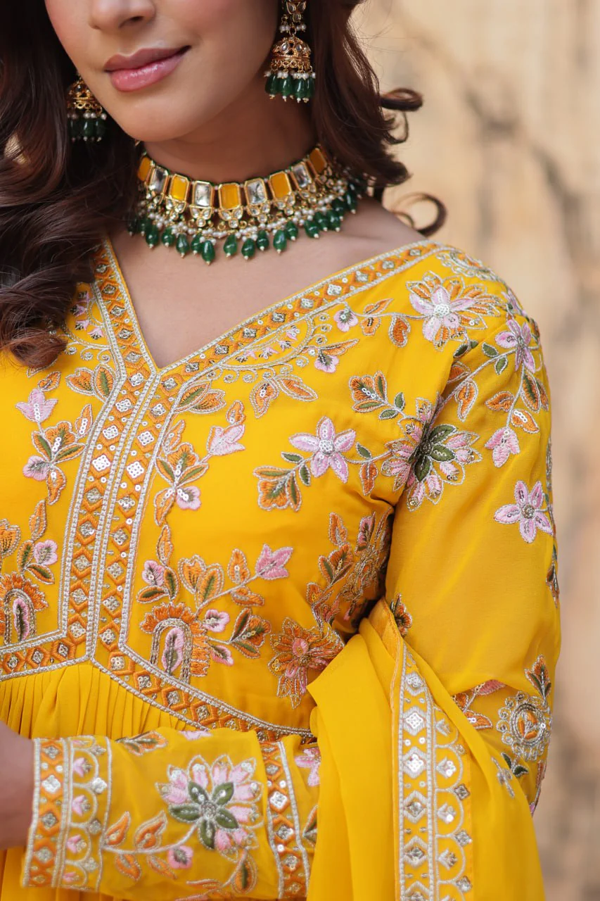 Heavy Faux Blooming with Premium Embroidery Zari Sequins work Gown - Image 6