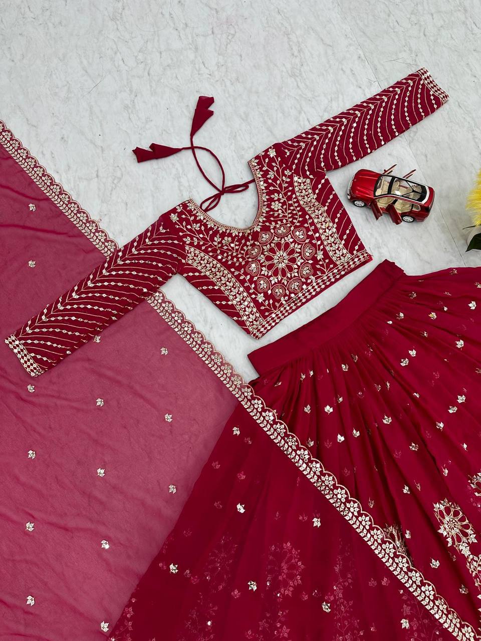 Heavy Sequence & Thread Work Rani Pink Georgette Ready to Wear Lehenga Choli Set - Image 10