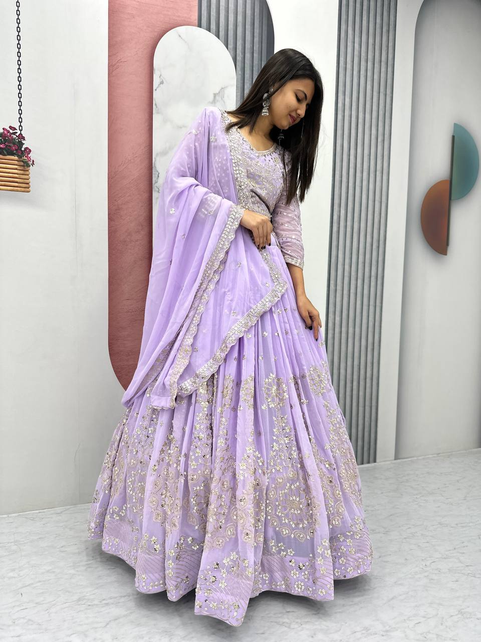 Heavy Sequence & Thread Work Rani Pink Georgette Ready to Wear Lehenga Choli Set - Image 20