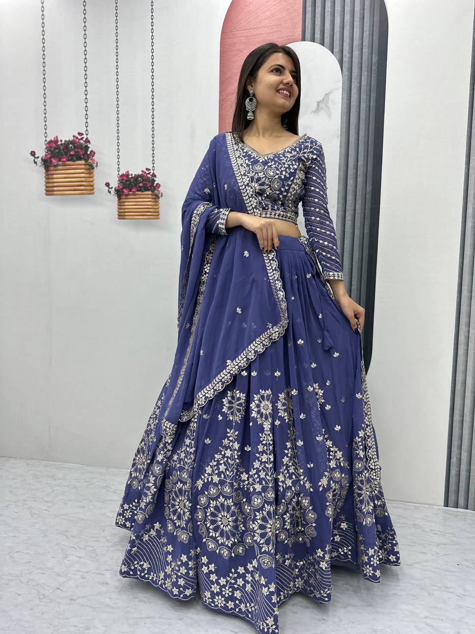 Heavy Sequence & Thread Work Rani Pink Georgette Ready to Wear Lehenga Choli Set - Image 22