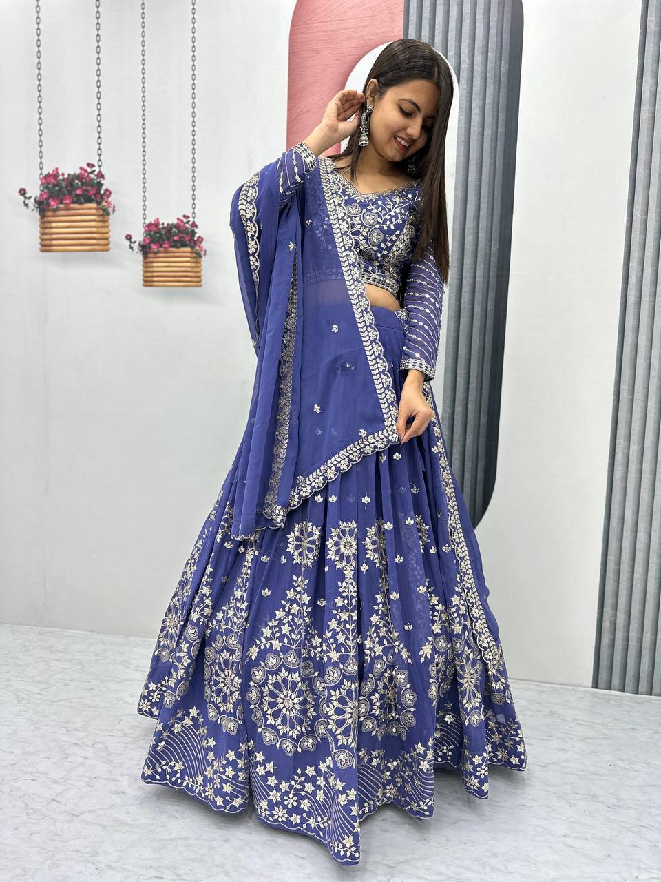 Heavy Sequence & Thread Work Rani Pink Georgette Ready to Wear Lehenga Choli Set - Image 25