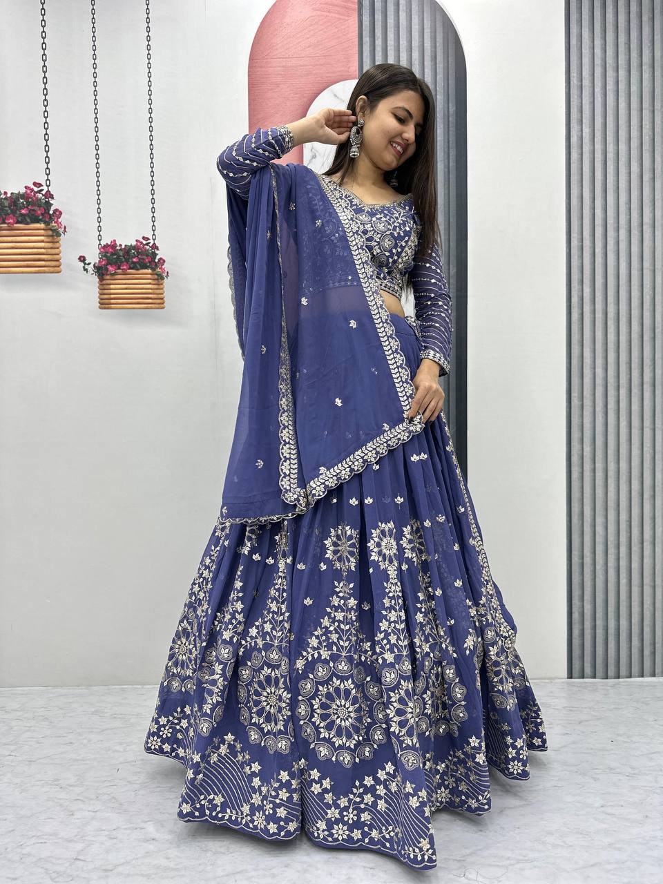 Heavy Sequence & Thread Work Rani Pink Georgette Ready to Wear Lehenga Choli Set - Image 26