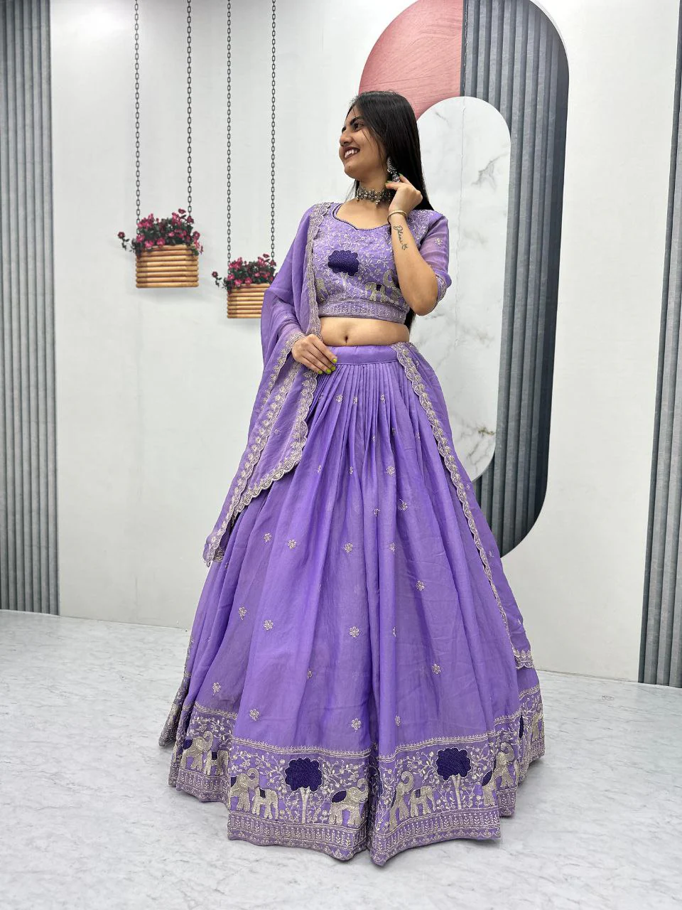 Heavy Thread Embroidery Moss Shimmer Fabric Lehenga Choli with Dupatta - Image 3