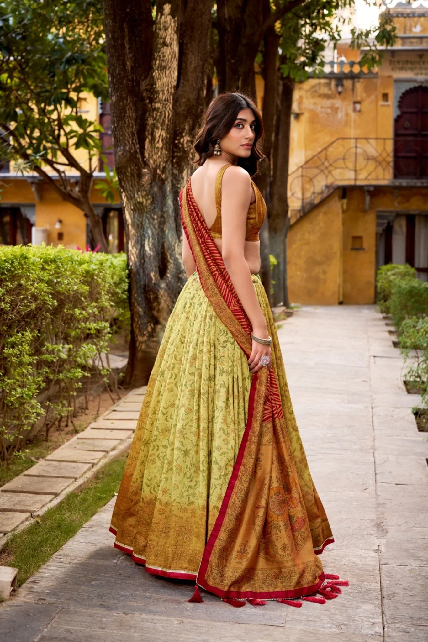 Heritage Inspired Vichitra Silk Printed Luxury Lehenga Set With Elegant Flare - Image 10