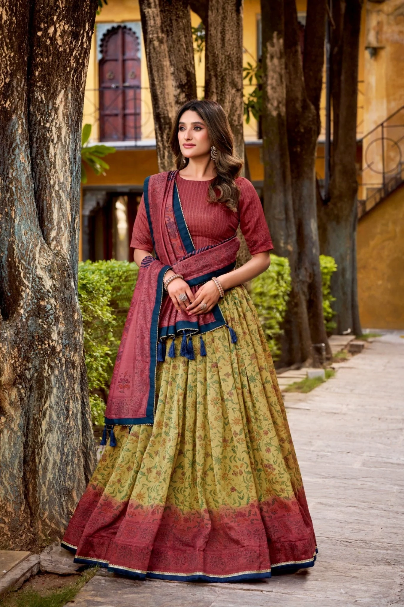 Heritage Inspired Vichitra Silk Printed Luxury Lehenga Set With Elegant Flare - Image 11