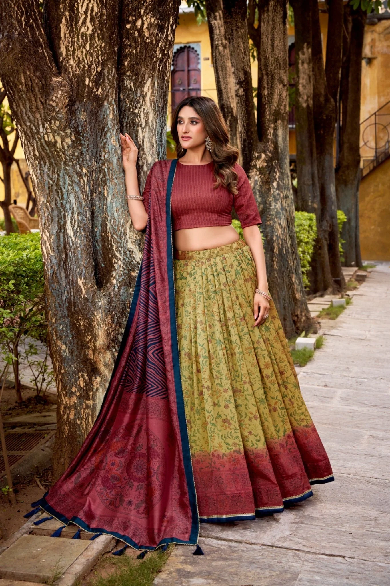 Heritage Inspired Vichitra Silk Printed Luxury Lehenga Set With Elegant Flare - Image 12