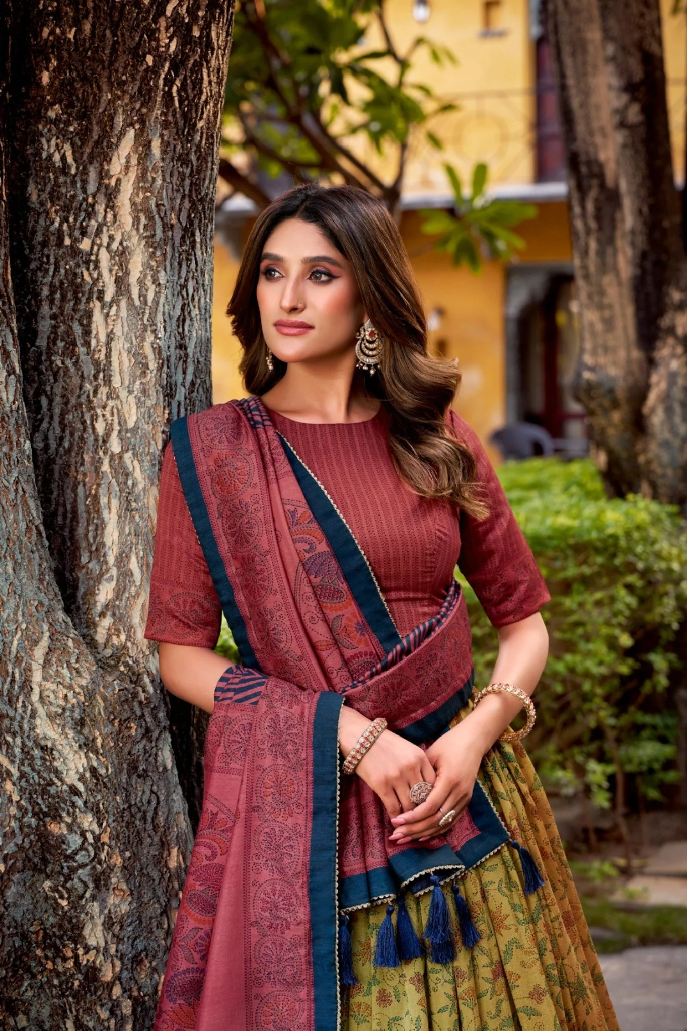 Heritage Inspired Vichitra Silk Printed Luxury Lehenga Set With Elegant Flare - Image 13