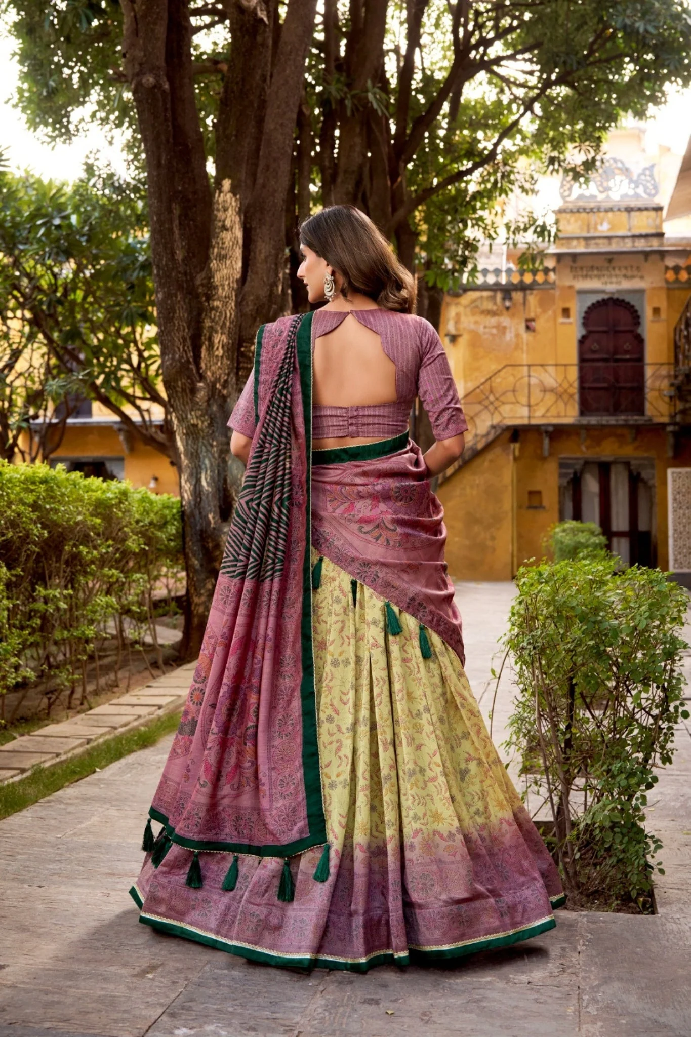Heritage Inspired Vichitra Silk Printed Luxury Lehenga Set With Elegant Flare - Image 3