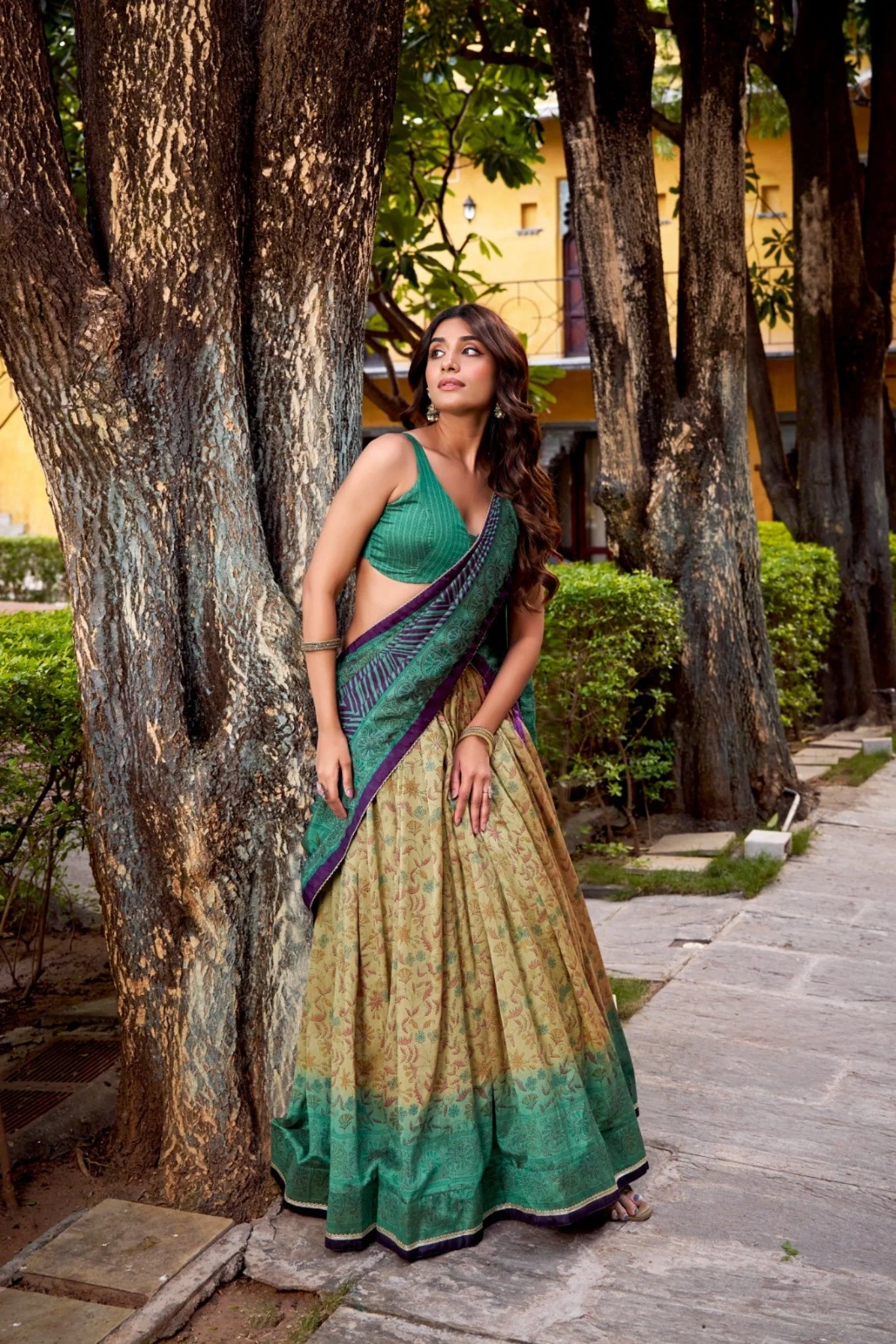 Heritage Inspired Vichitra Silk Printed Luxury Lehenga Set With Elegant Flare - Image 5