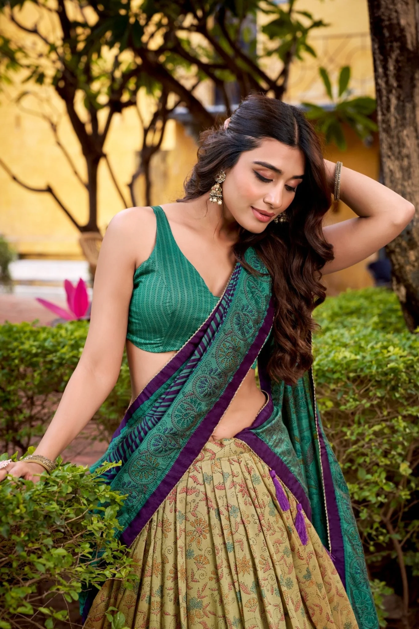 Heritage Inspired Vichitra Silk Printed Luxury Lehenga Set With Elegant Flare - Image 6