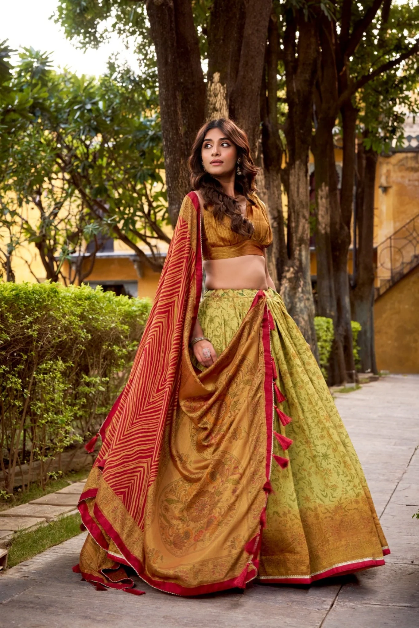 Heritage Inspired Vichitra Silk Printed Luxury Lehenga Set With Elegant Flare - Image 8