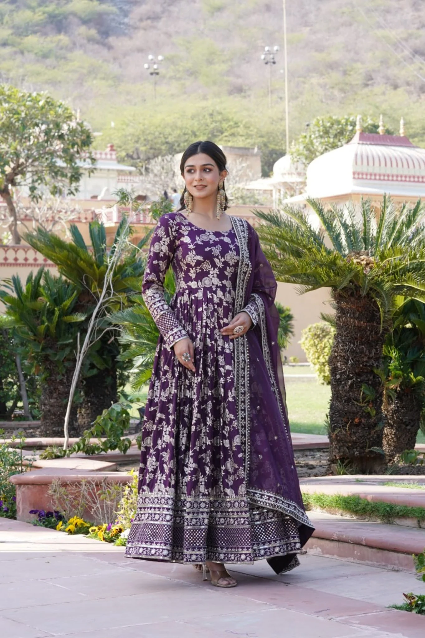 Jacquard With Sequins Embroidered Work Gown & Dupatta Set - Image 4