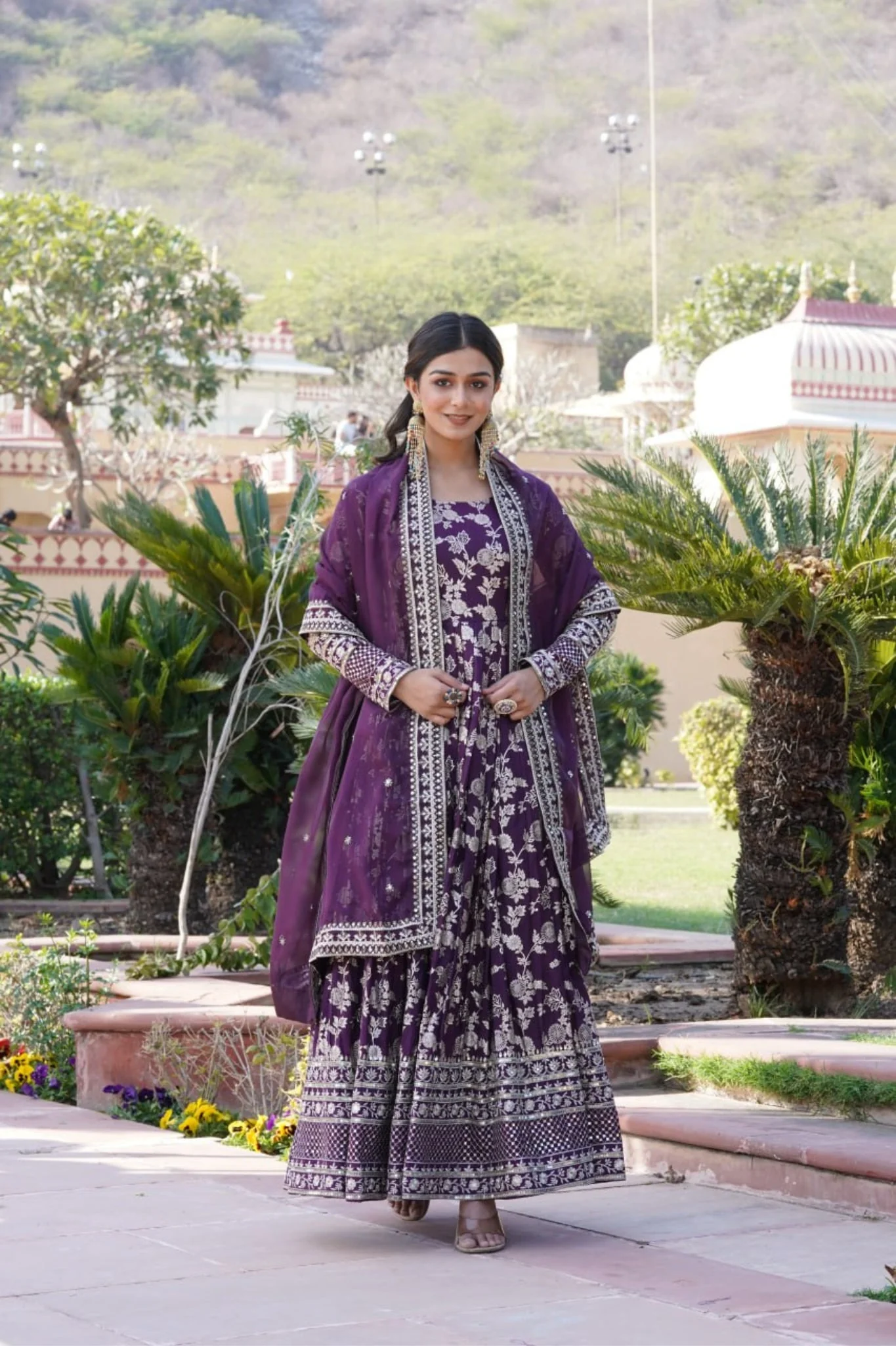 Jacquard With Sequins Embroidered Work Gown & Dupatta Set - Image 5