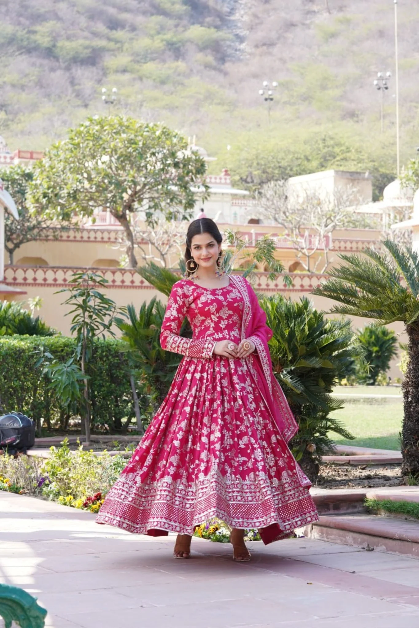 Jacquard With Sequins Embroidered Work Gown & Dupatta Set - Image 7