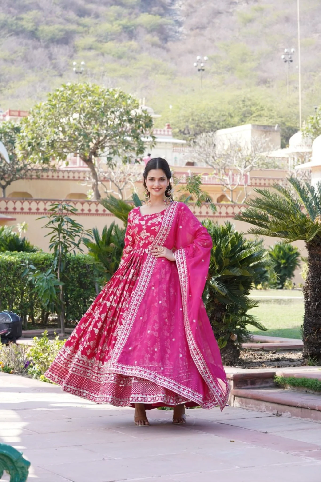 Jacquard With Sequins Embroidered Work Gown & Dupatta Set - Image 8