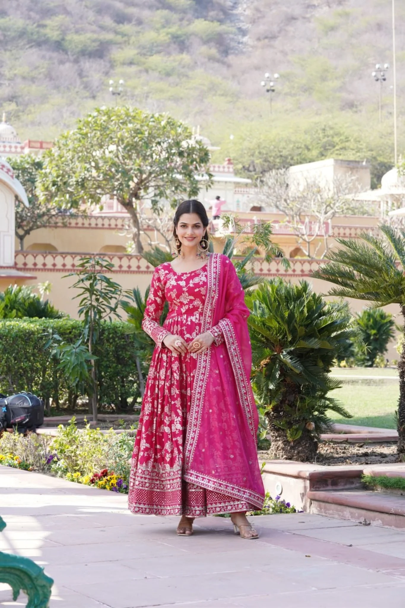 Jacquard With Sequins Embroidered Work Gown & Dupatta Set - Image 9