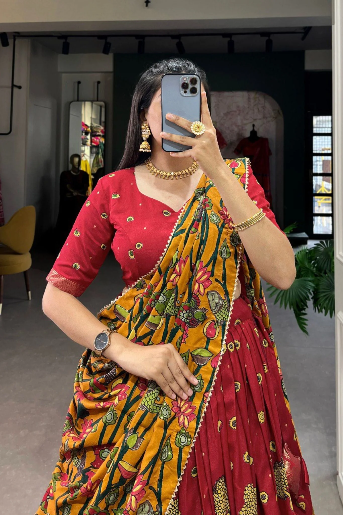 Kalamkari Print With Foil Work Lehenga Choli - Image 4