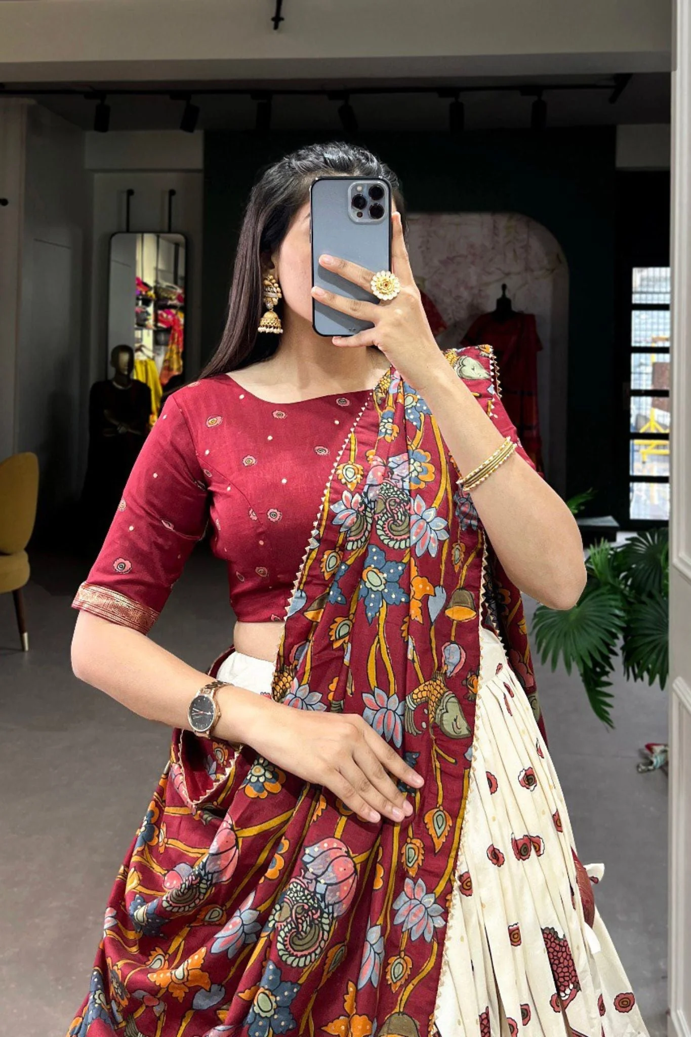 Kalamkari Print With Foil Work Lehenga Choli - Image 7