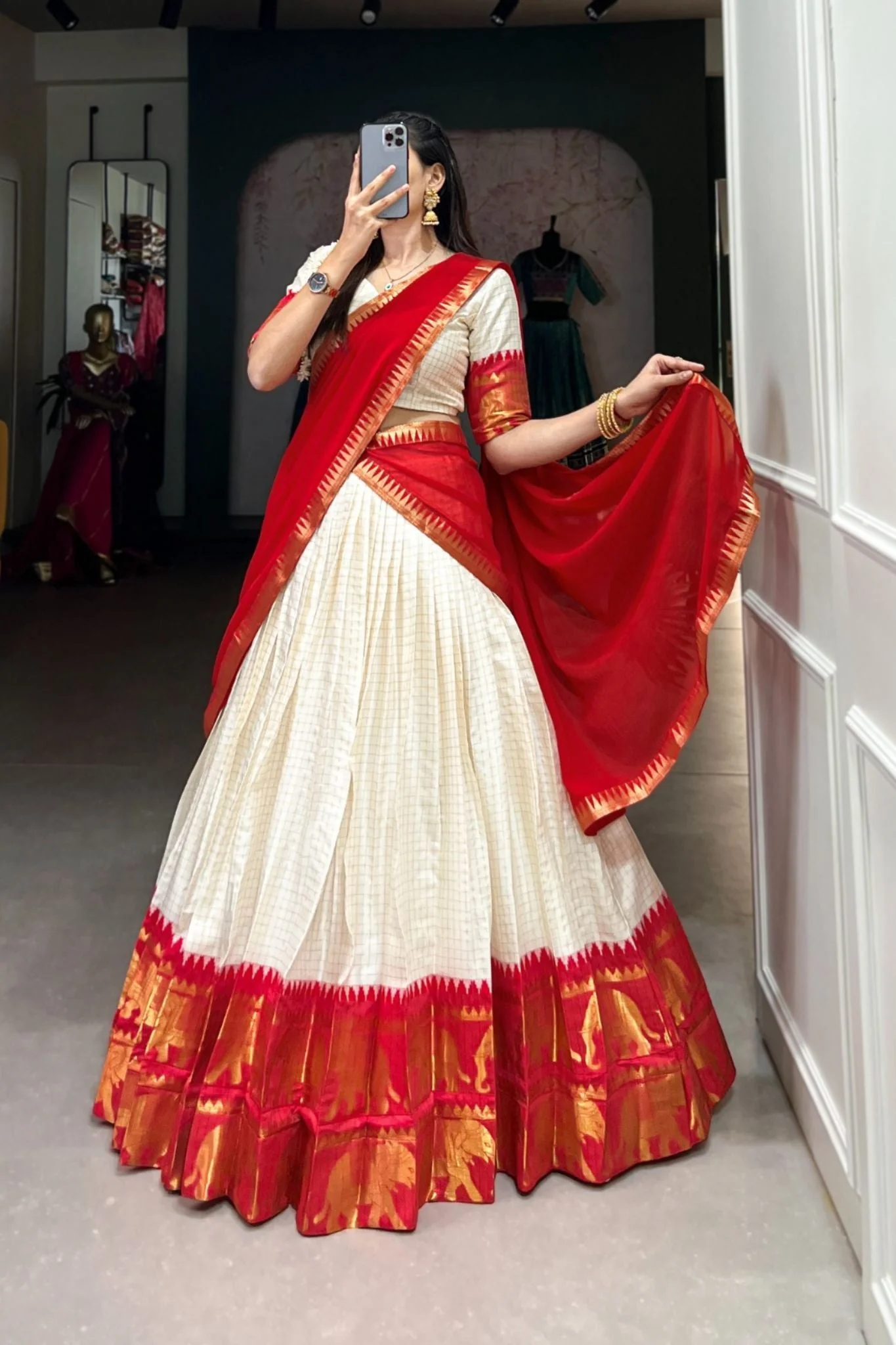 Kalyani Cotton Lehenga Choli Paired With Flowing Georgette Dupatta - Image 11