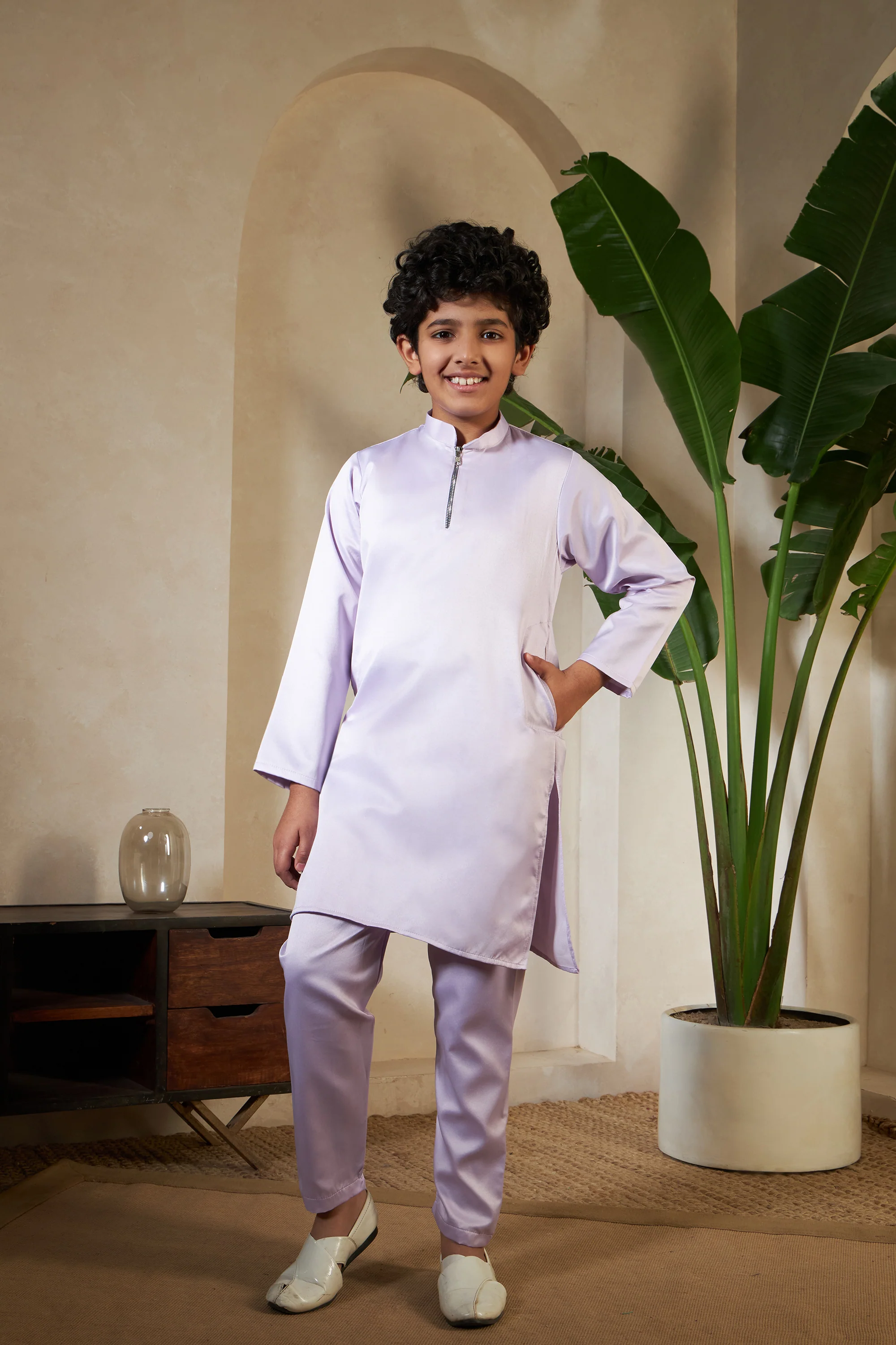 Lavender Embroidered Carnival Kurta-Jacket Set for Boys - Image 8