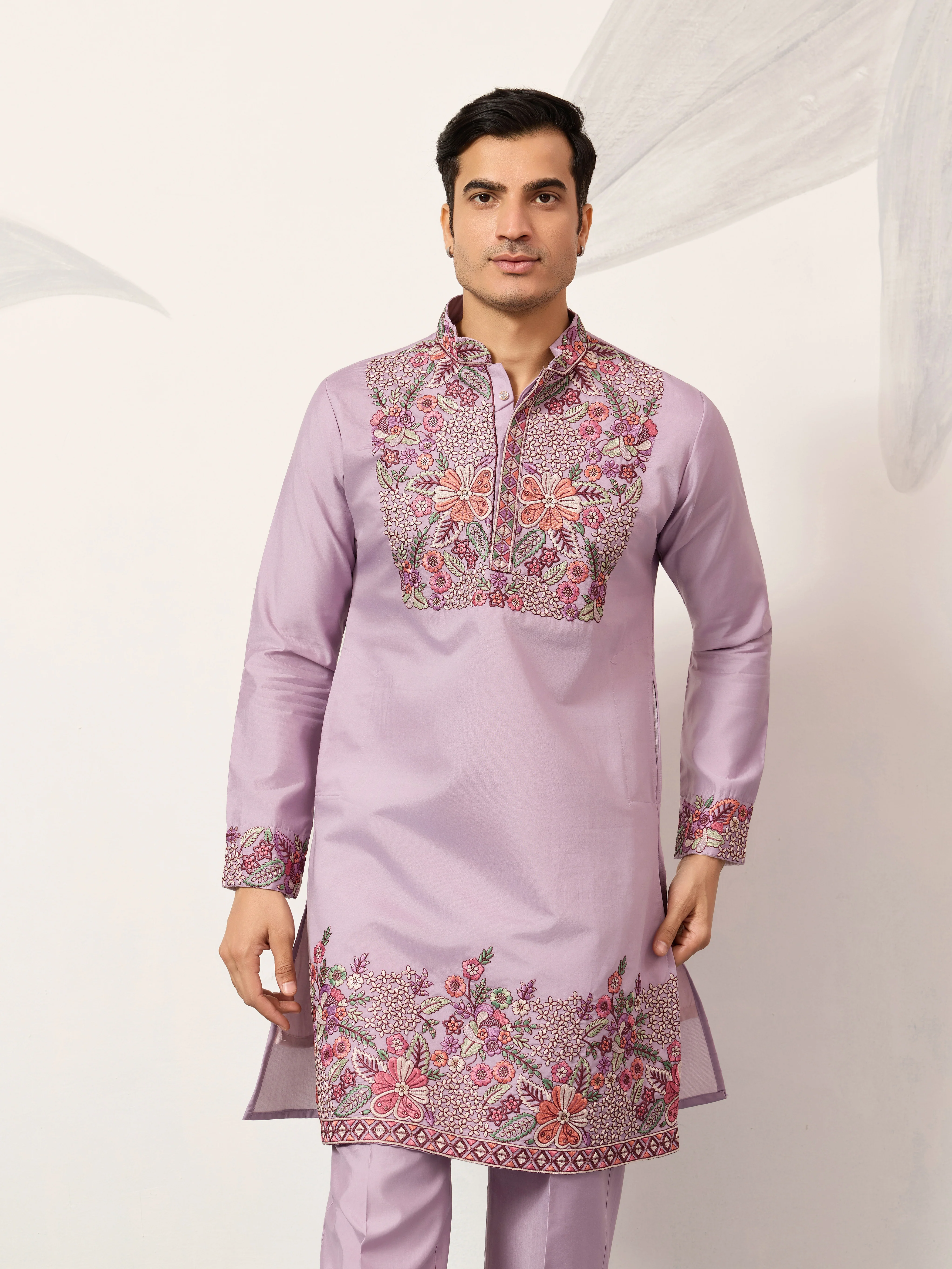 Lavender Kurta Pant Set for Traditional Mens Fashion - Image 2