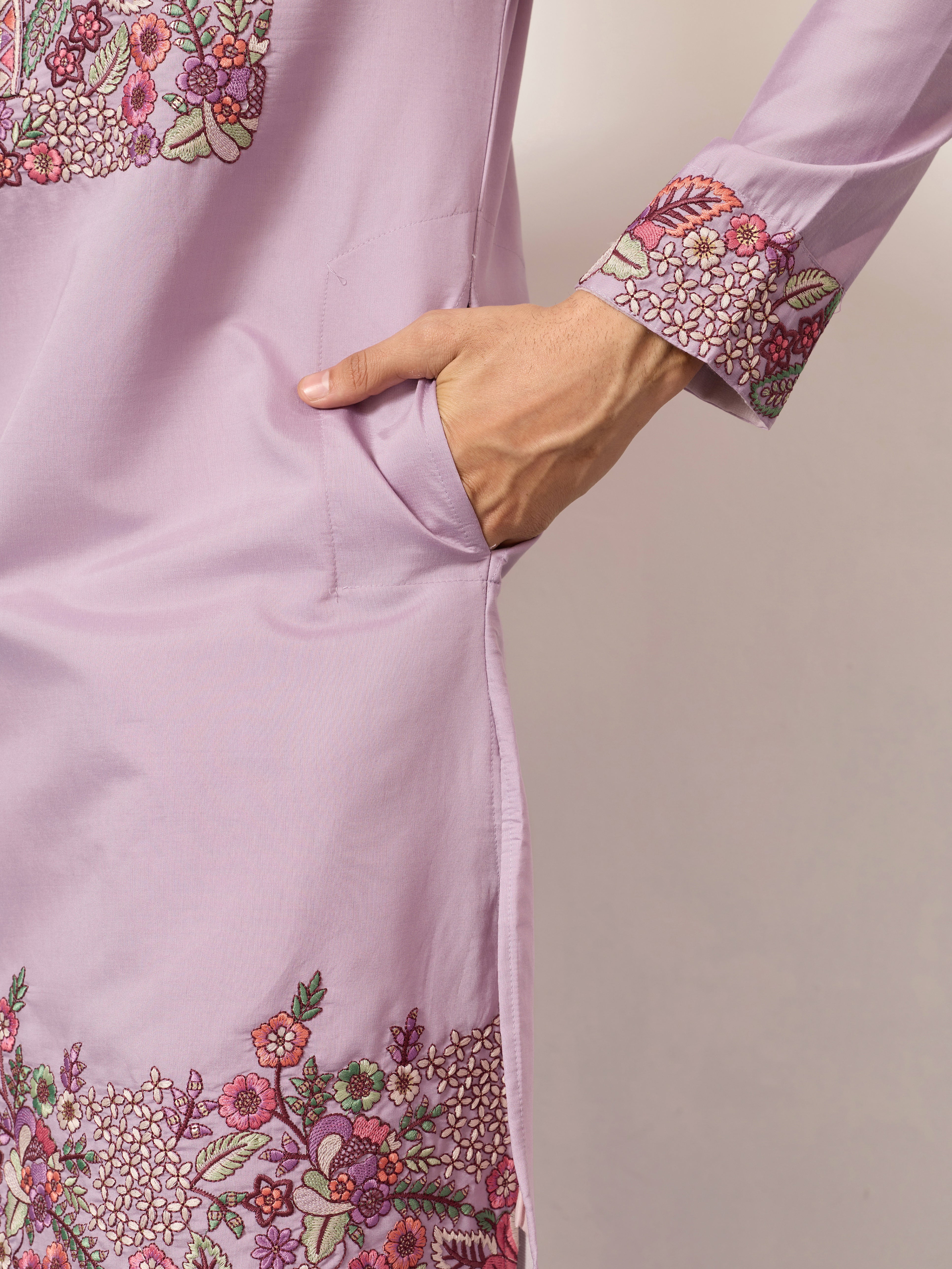 Lavender Kurta Pant Set for Traditional Mens Fashion - Image 3