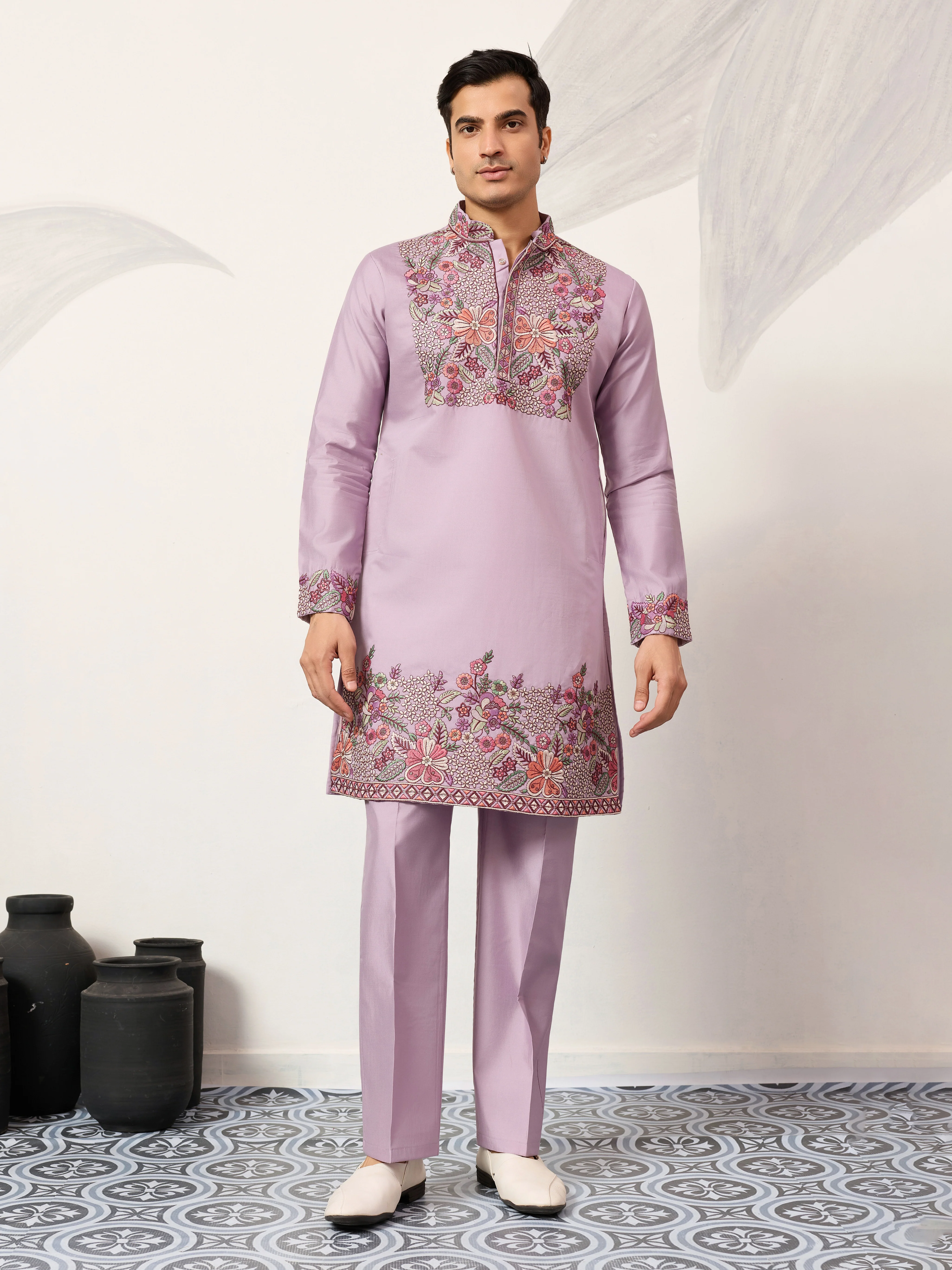 Lavender Kurta Pant Set for Traditional Mens Fashion - Image 5