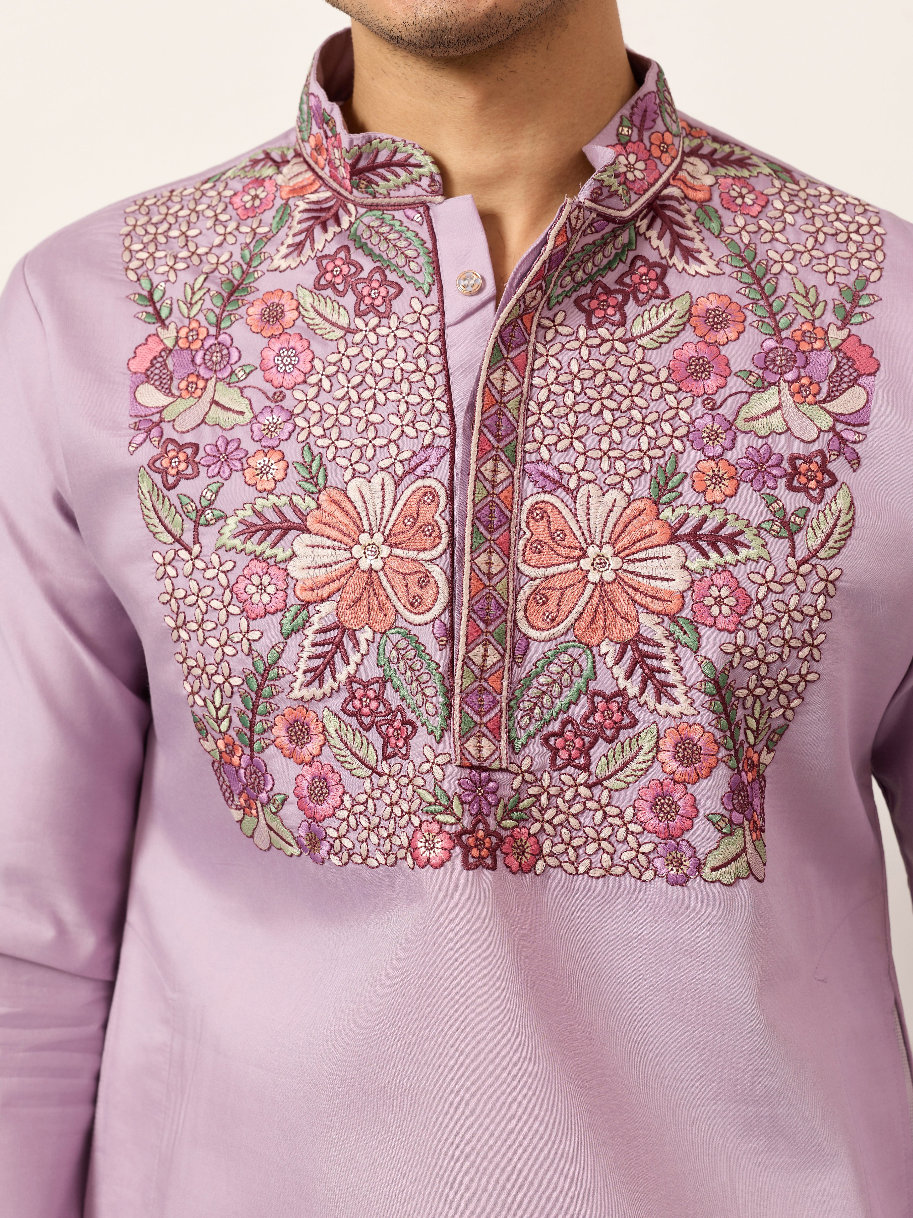 Lavender Kurta Pant Set for Traditional Mens Fashion - Image 6