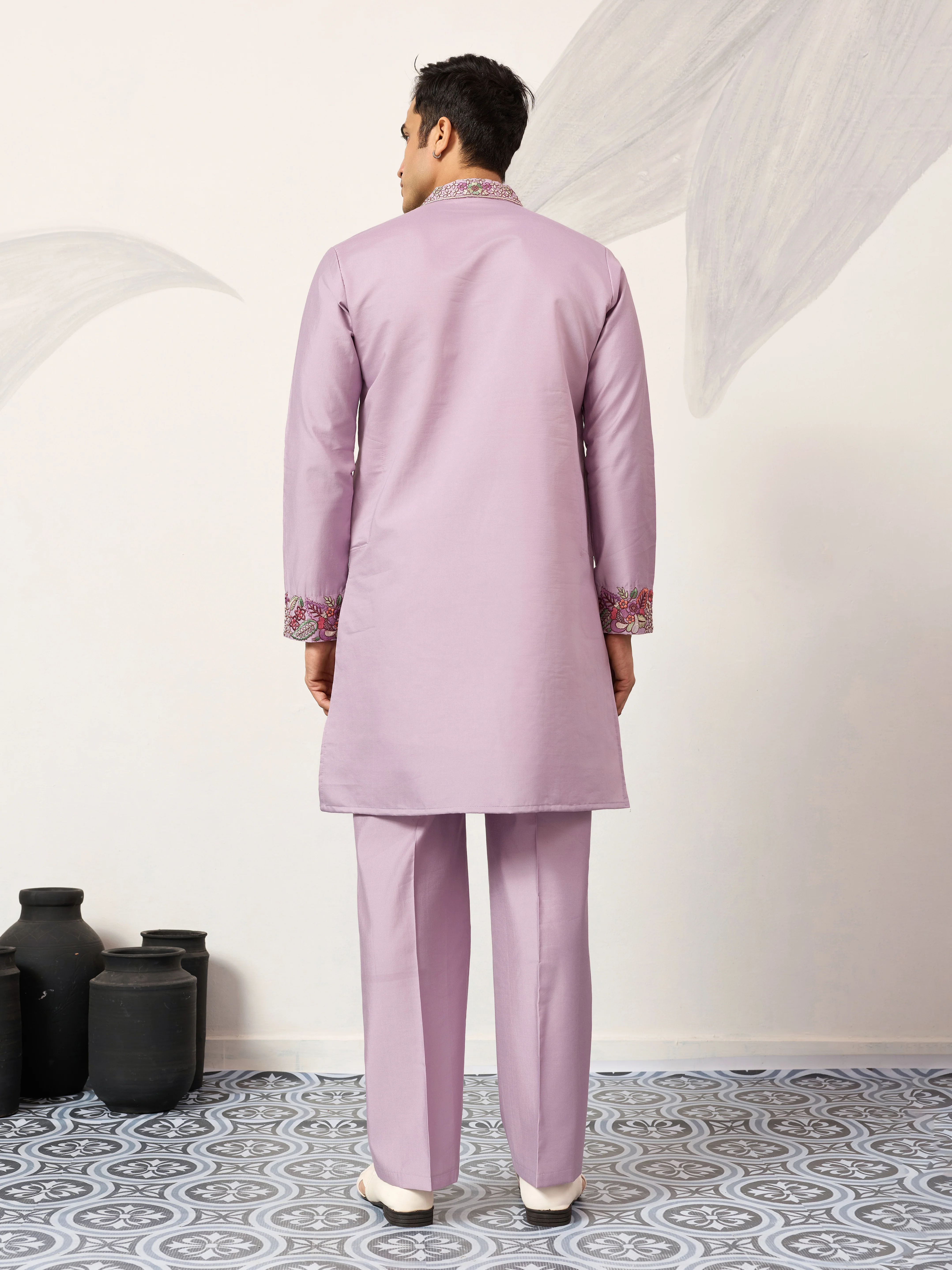 Lavender Kurta Pant Set for Traditional Mens Fashion - Image 7